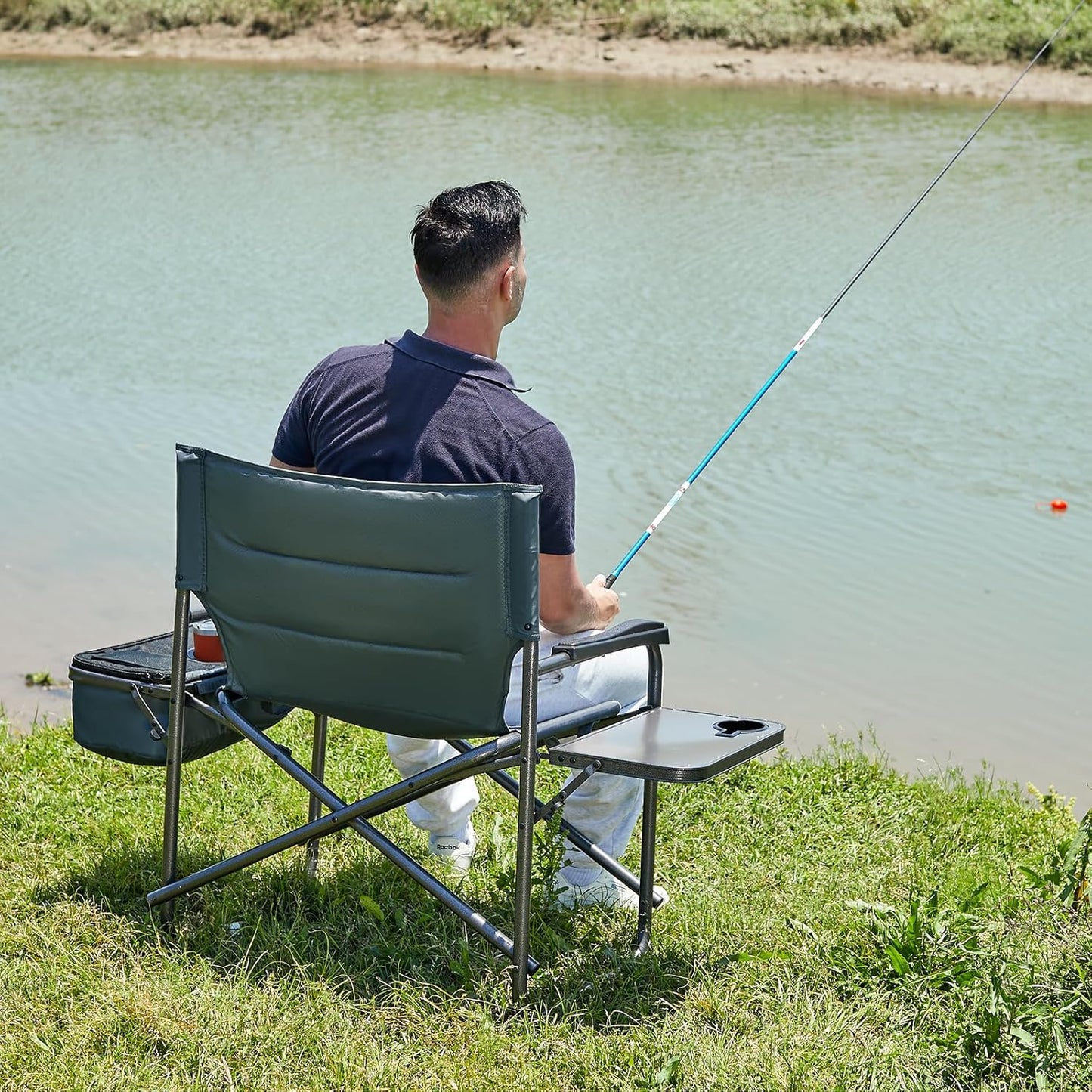 Timber Ridge XXL Oversized Directors Chair - Heavy Duty 600lbs Camping Chair with Cooler Bag & Table - Grey