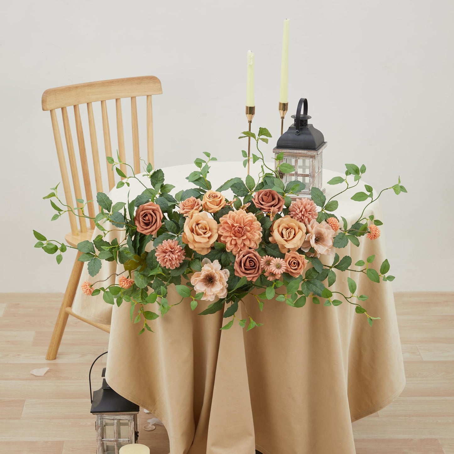 Fsslower Artificial Wedding Arch Flowers Kit(Pack of 4), 2 Pcs Floral Arrangement with 2 Pcs Fabric Drap for Arch Decorations Wedding Decor Ceremony Arbor Reception Backdrop(Terracotta)