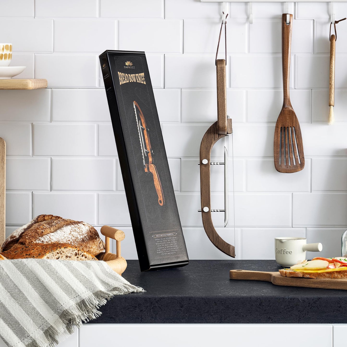 Adjustable Bread Bow Knife for Perfect Slices, Premium Wooden Frame, Tool-Free Blade Replacement, Multi-Thickness Cutter for Homemade Bread, Sourdough, Bagels, Loaves - Australian Mountain Ash