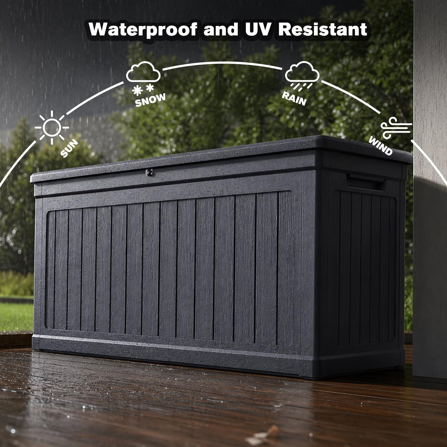 Seeheool 260 Gallon Large Outdoor Storage XXL Deck Box for Patio Furniture, Outdoor Cushions, Garden Tools and Sports/Pools Equipment, Waterproof Resin, Lockable, Black