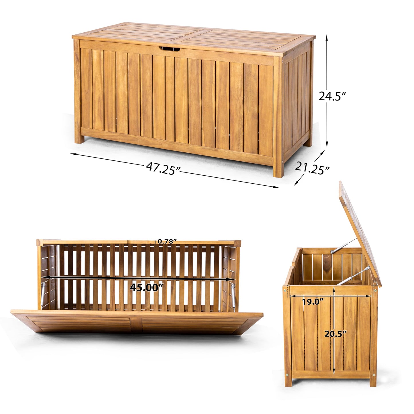 Merax Patio Acacia Wood 100 Gallon Large Outdoor Storage Box, Functionality Deck Box-Organization for Patio Furniture, Outdoor Cushions, Garden Tools and Pool Floats, Teak