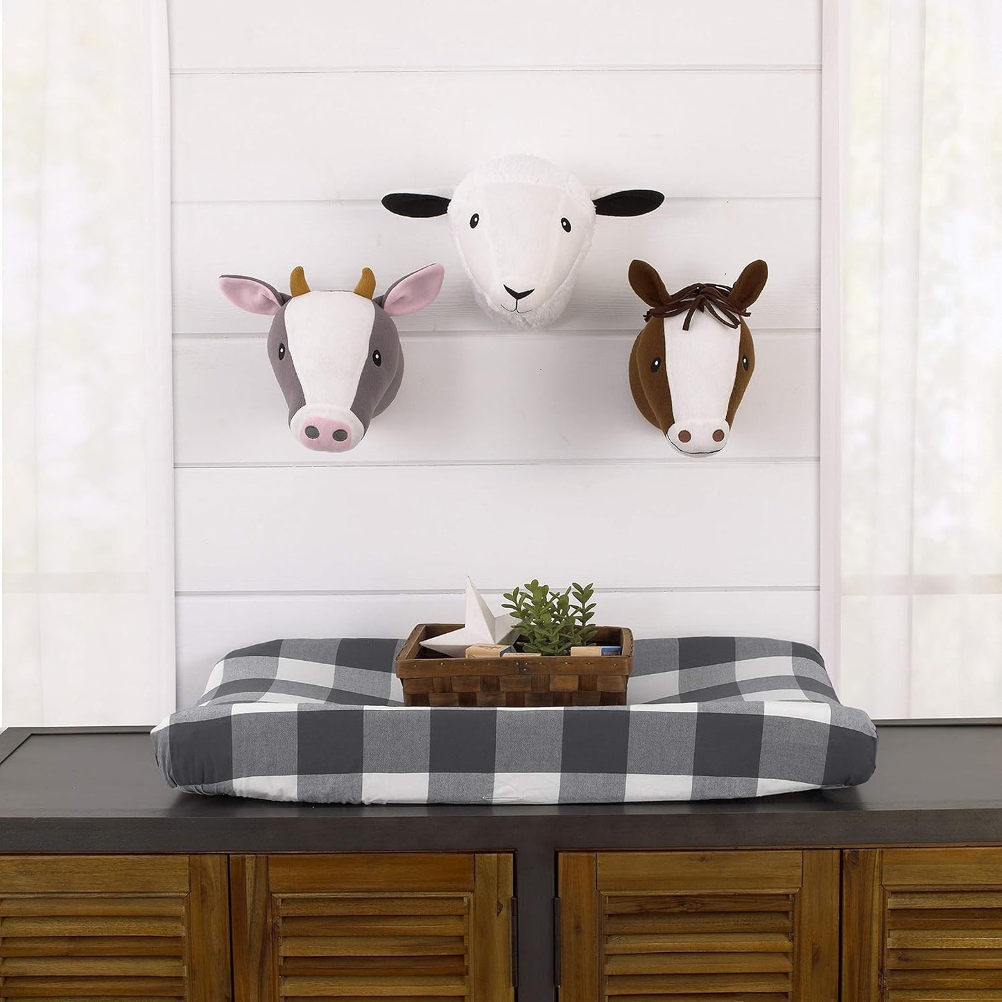 NoJo Plush Fleece Grey & White Cow Head Wall Decor - Charcoal, White, Peach