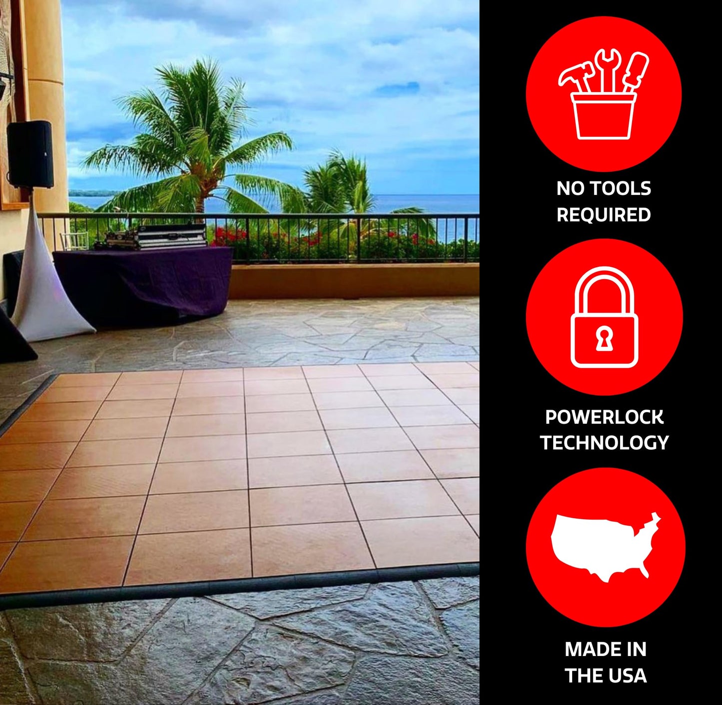 Big Floors Portable Dance Floor, Interlocking Dance Floor Tiles Kit, Lightweight Plastic Modular (8' X 8'), Dark Maple Finish, 96 Piece (64 Sq Ft)