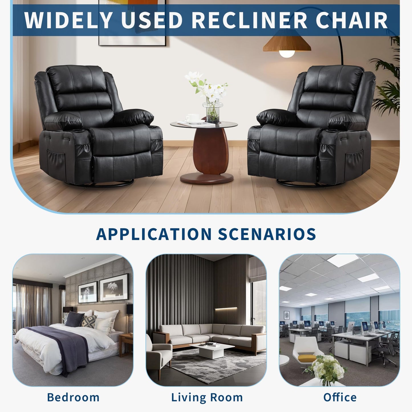 Rocking Recliner Chair for Adults PU Leather Wide Upholstered Glider Recliner with Cup Holder Deep Seat Single Sofa Rocker Chair for Nursery Living Room