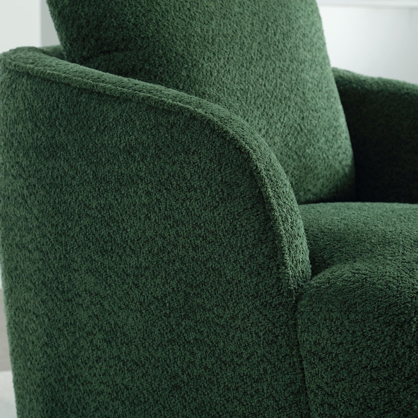 KEIKI 30" Boucle Round Accent Oversized Single Sofa Chair with High Resilience Cushion, Modern Style Upholstered Swivel Accent Barrel Chair, Lounge Armchair, Easy Assembly, for Living Room, Green