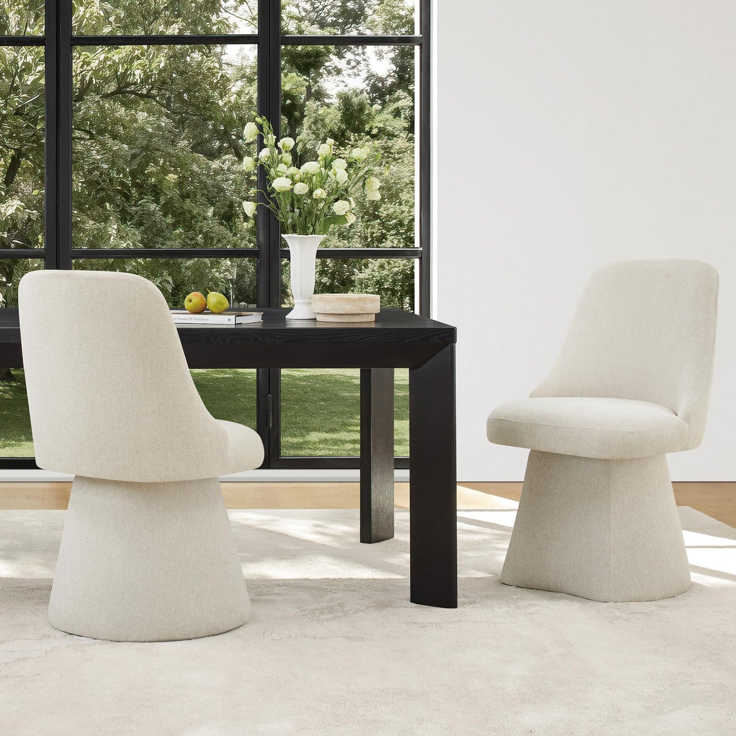 KISLOT Swivel Dining Chairs Set of 4, Upholstered Mid Century Modern Deskchair with High Back, Linen Fabric Kitchen Chairs for Dining Room, Bedroom, Dressing Room, Linen