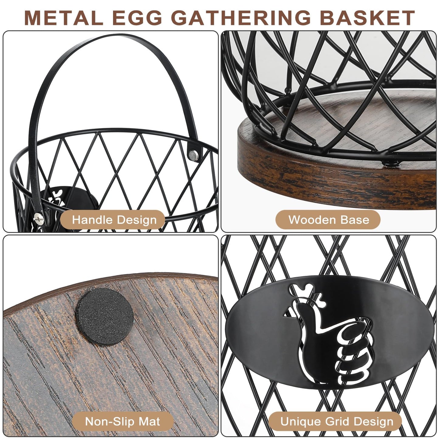 AOOHOOA Egg Basket for Gathering Fresh Eggs, Round Egg Collecting Basket with Handle, Egg Holder Countertop Decor & K-Cup Organizer (Metal)