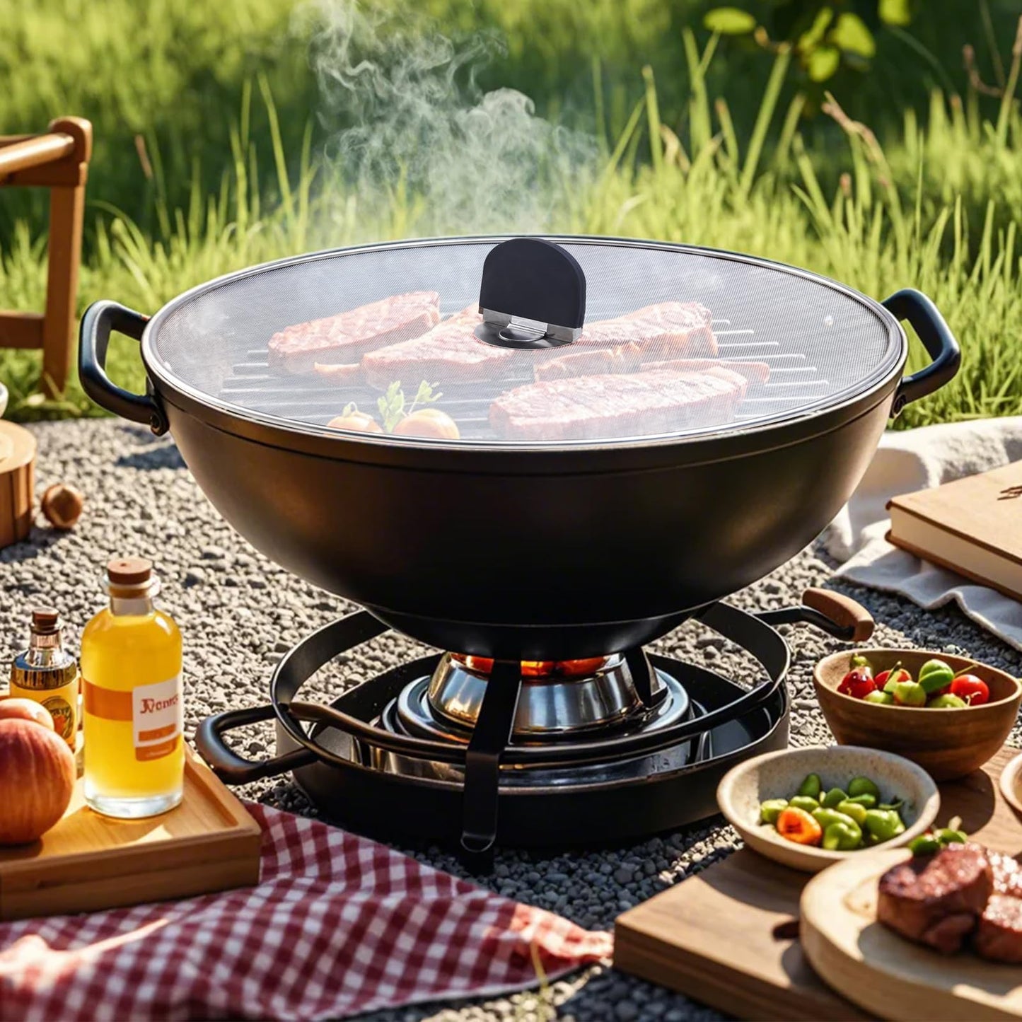 Snowyee Grease Splatter Guard, 3PCS Splatter Screen with Silicone Heat Resistant Handle and Stainless Steel Fine Mesh Design for Safe Indoor and Outdoor Cooking (13/11.5/10 inch and 33/29/25cm)