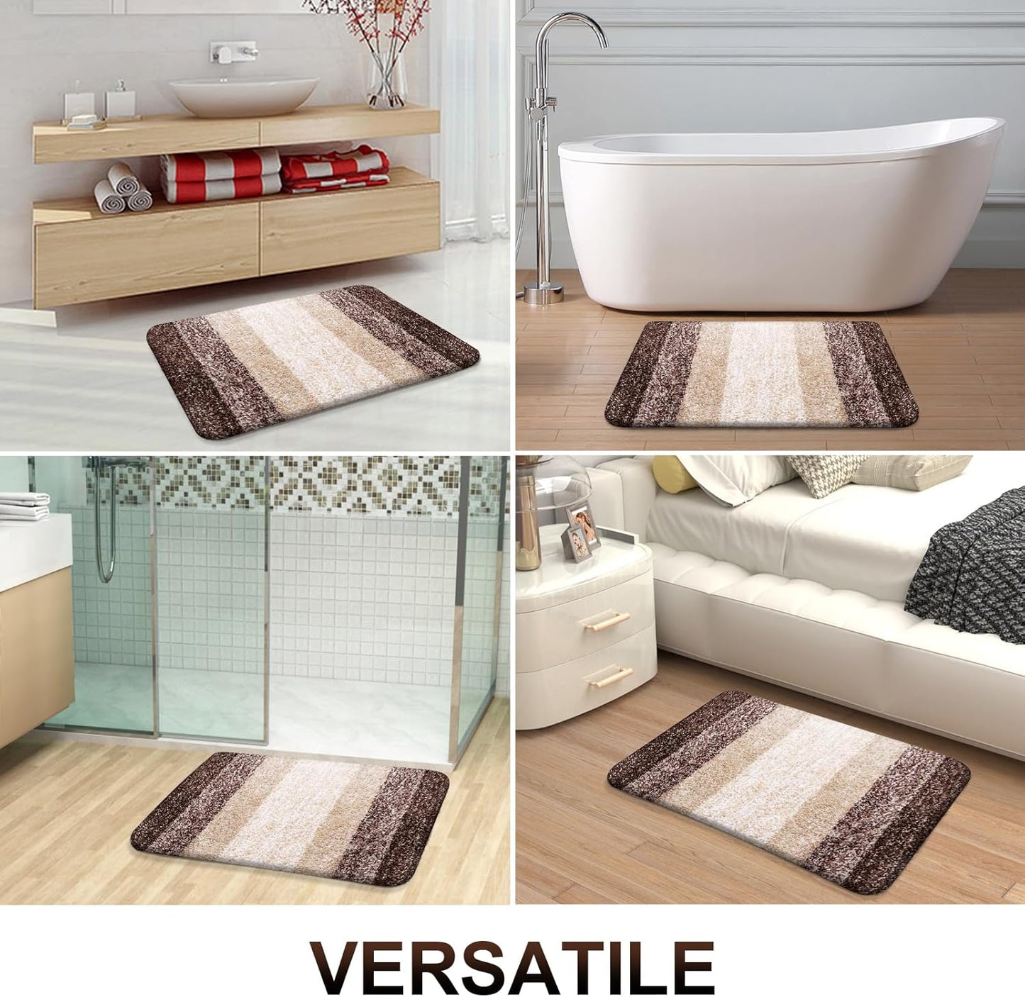 OLANLY Bathroom Rug Set - Soft Absorbent Microfiber Mats | Non-Slip, Plush Shaggy, Brown (30"x20"+24"x16")
