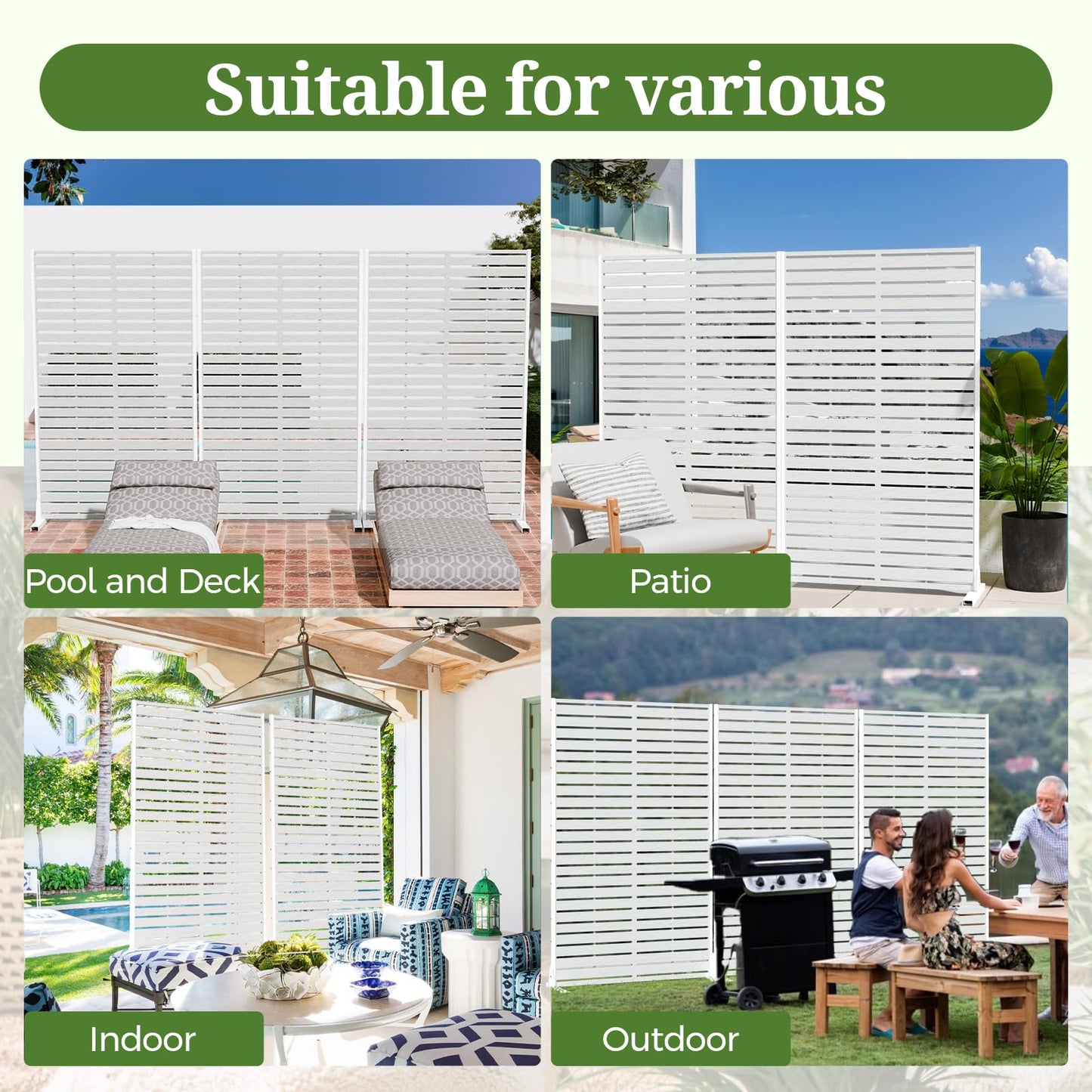 Trygoal Privacy Screen Outdoor 60" Hx35 W Freestanding Privacy Panel with Stand, HDPE Decorative Privacy Fence with Sandblasting Louver Pattern, Patio Divider Screen, Privacy Screens for Outside