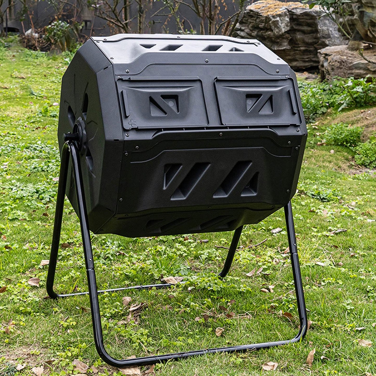 LICONG-2019 Kitchen Compost Bin, Outdoor Dual Chamber Tumbling Composter, Outdoor Rotating Compost Tumbler Bin for Garden, Kitchen, and Yard Waste, 160L/42Gallon,Indoor Compost Bin with Lid