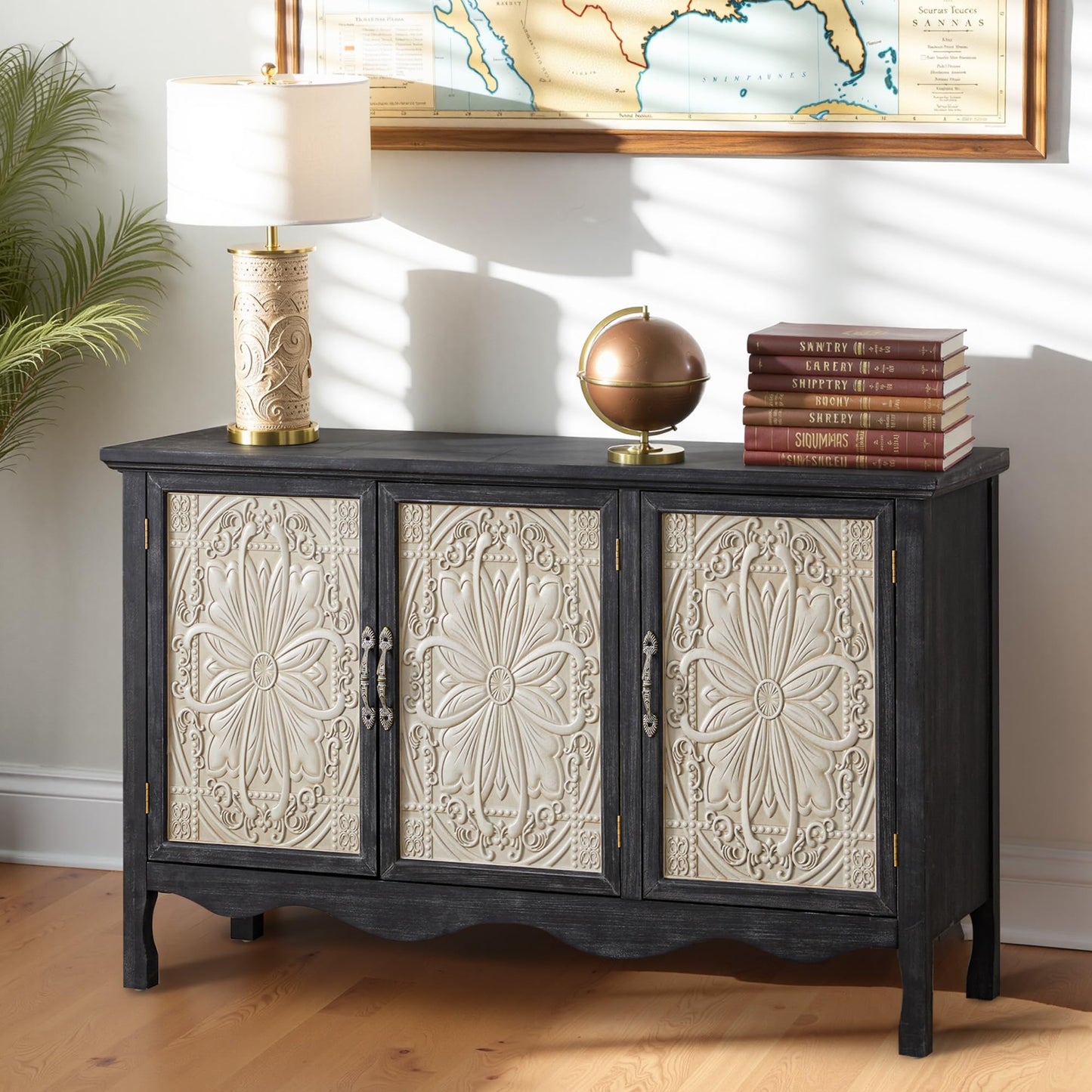 FansaFurn Buffet Sideboard with Storage Set of 2, 31'' Farmhouse Sideboard with Storage, Wooden Cabinet with Doors for Kitchen, Living Room, Black