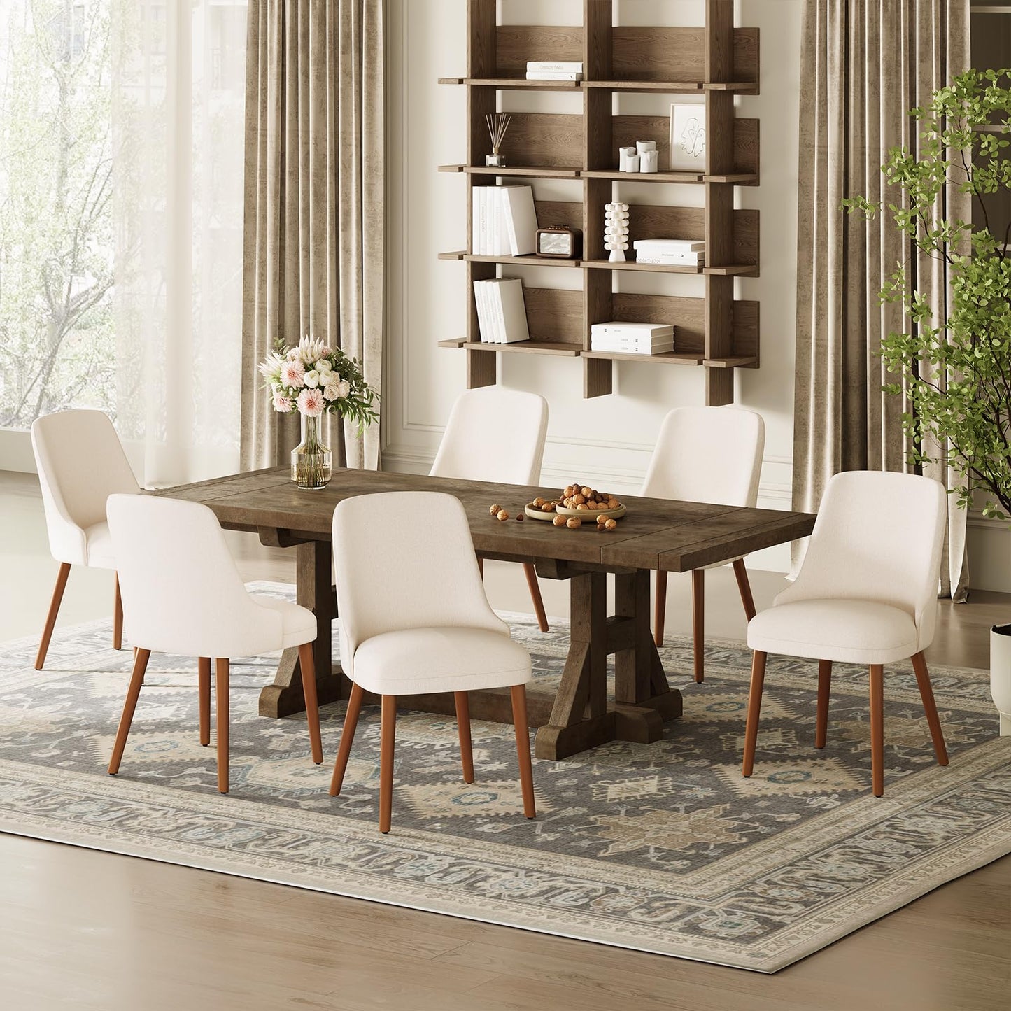 MALOL Dining Room Chair Set of 4, Upholstered Kitchen Chairs with Wood Legs, High-Back Padded Dining Chairs for Dining Room/Restaurant/Cafe, Beige