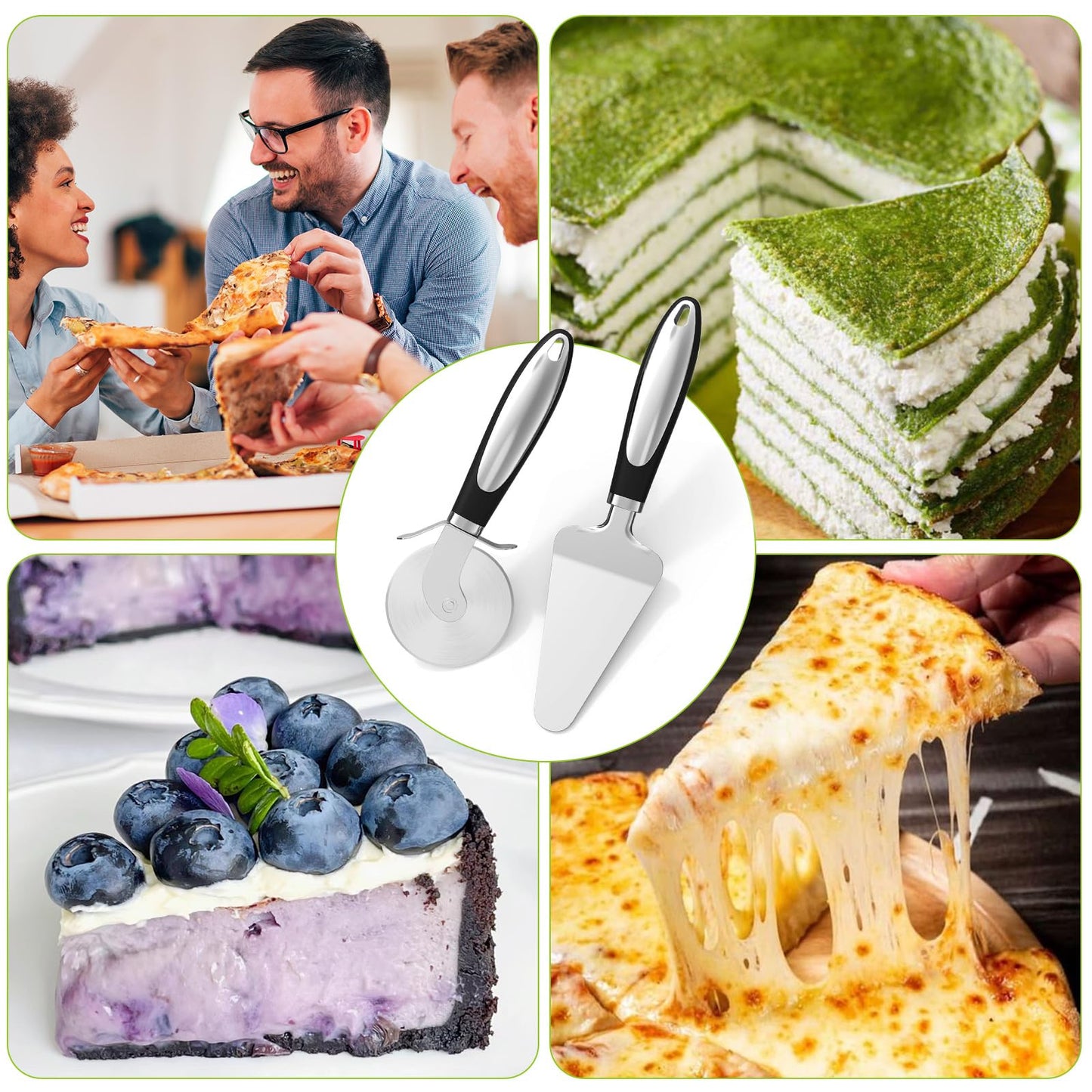 Stainless Steel Pizza Cutter Wheel and Cheese Server Set, 2-Piece Multipurpose Pizza Slicer with Sharp Blade and Ergonomic Handle, Durable, Dishwasher Safe, Easy to Cut and Serve
