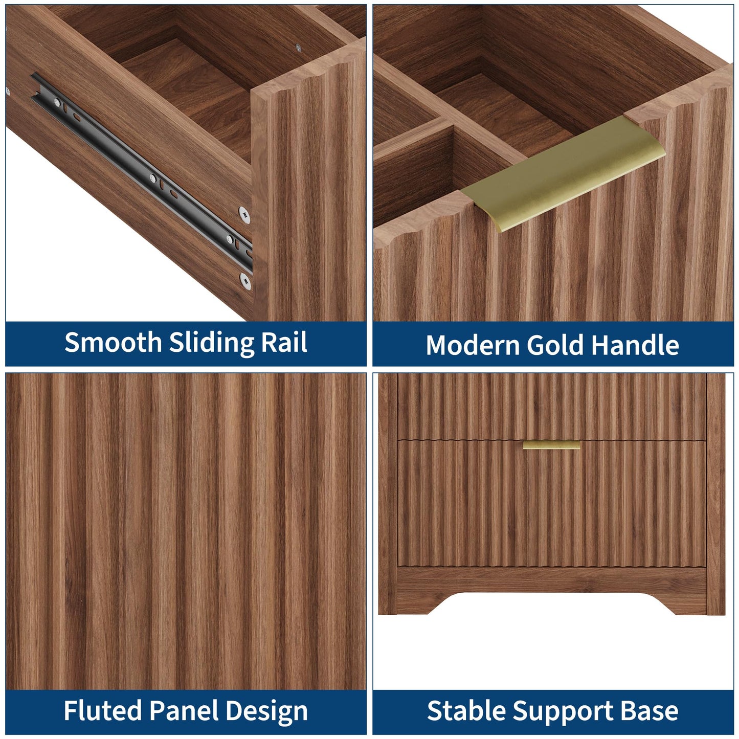 Garvee 30" Fluted Bathroom Vanity with Sink, Farmhouse Freestanding Bathroom Sink Cabinet with 2 Drawers & 1 Flip-Down Drawer, Easy Assembly & Cleaning, Walnut