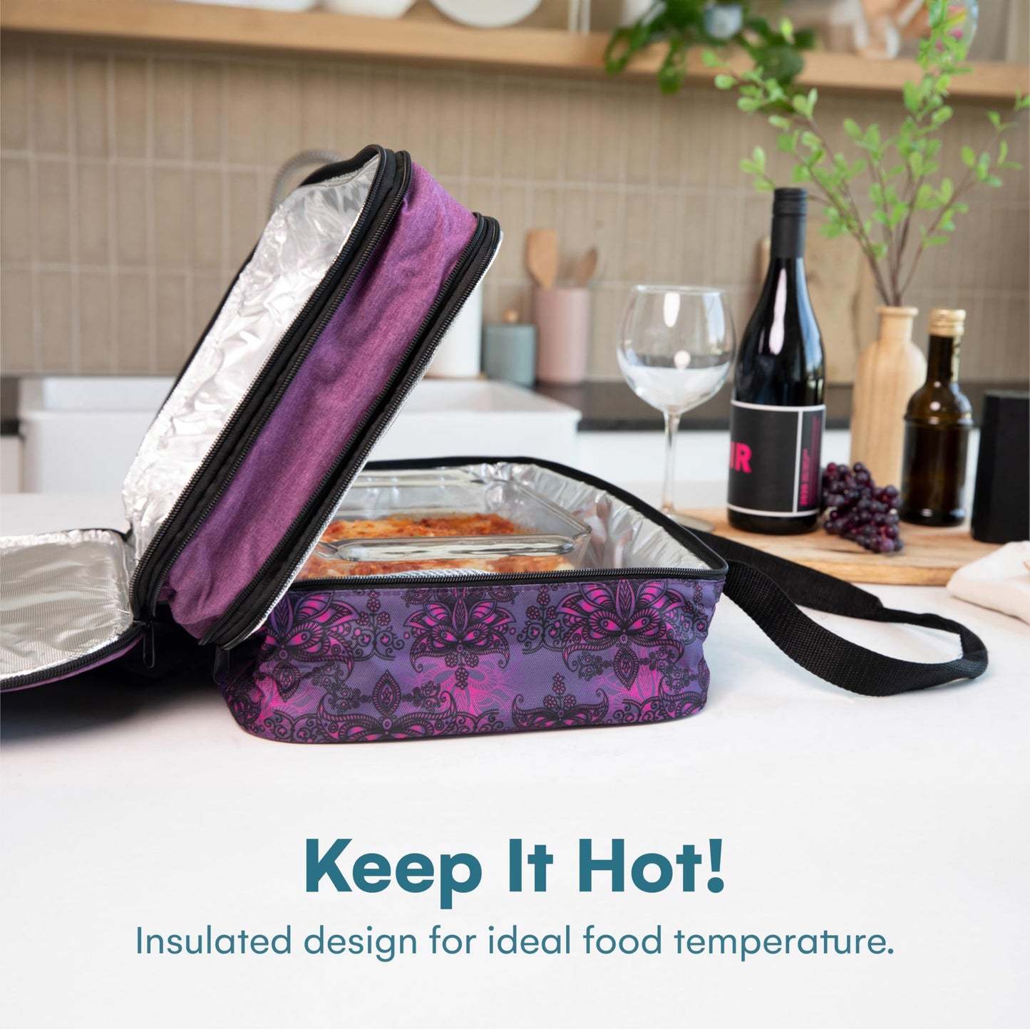 VP Home Double Casserole Insulated Travel Food Containers Carry Bag - Henna Tattoo Design for Trip Birthday Party, Mother's Day, Grocery Store, Supermarket, Outdoor Picnic, and More - Lunch Bag