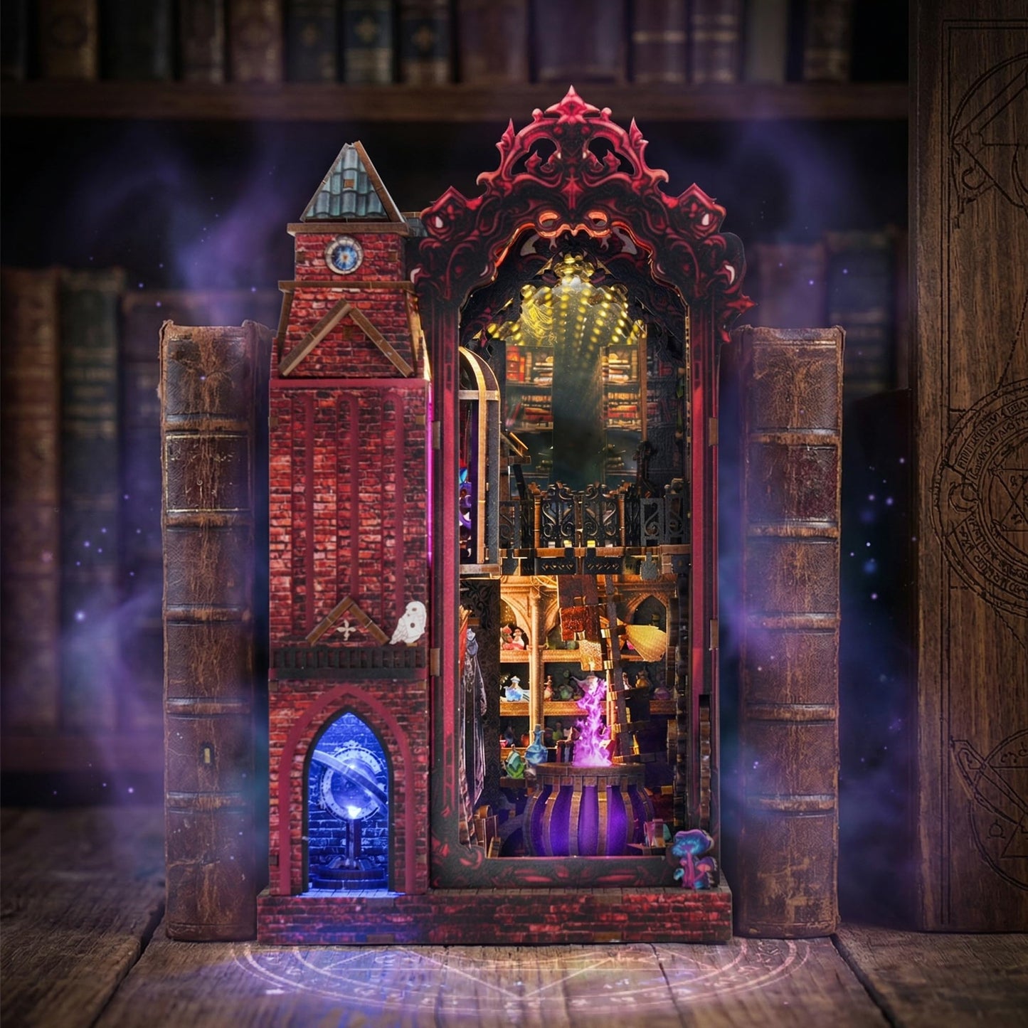 Book Nook Kit, DIY Miniature House Dollhouse Crafts Kit for Adults and Teens, Magic Castle 3D Wooden Puzzle Booknook Build Bookshelf Decor, Gifts for Family and Friends(Arcane Sprire)