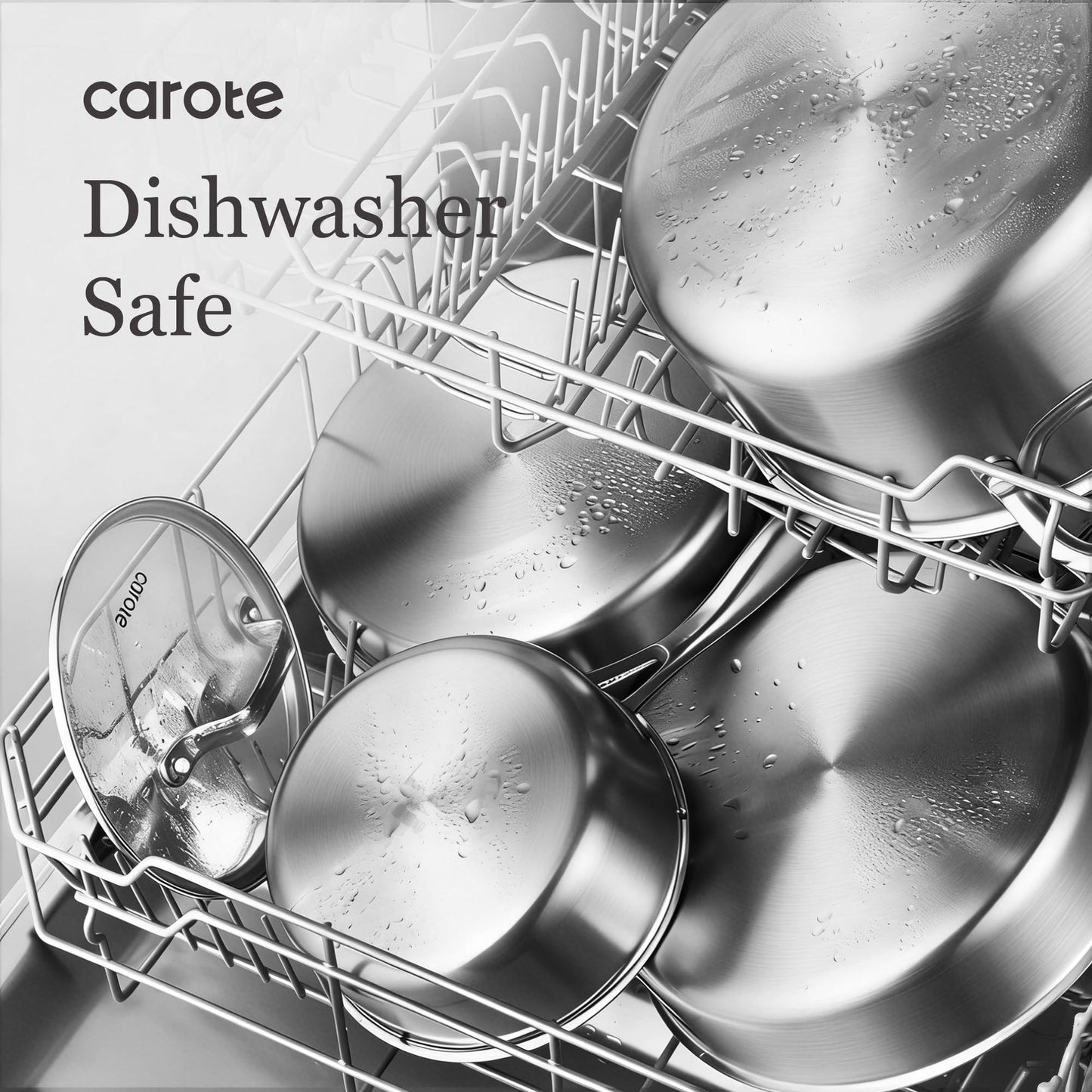 CAROTE 3-Piece Tri-Ply Stainless Steel Frying Pan Set, Skillet Set 8"/10"/12", Induction Compatible, Oven & Dishwasher Safe, Gold Handle