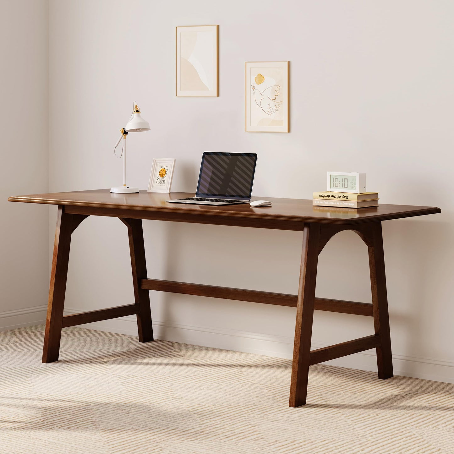 IOTXY Solid Wood Writing Table - 60" W x 24" D Minimalist Computer Desk for Home Office, Work, Study, Creativity, and PC Workstation, Walnut