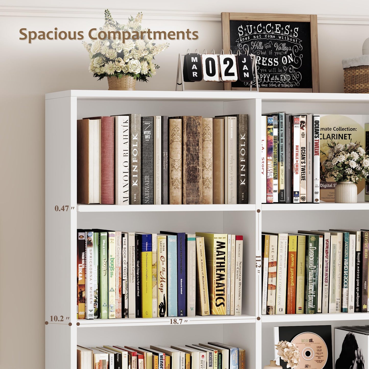 HOSTACK 71" Tall Triple Wide Bookshelf with Doors & Drawers, Modern Wood Bookcase for Storage, 6-Tier Large Bookcase with Display Shelves, Space-Saving Bookshelf for Living Room, Home Office, White