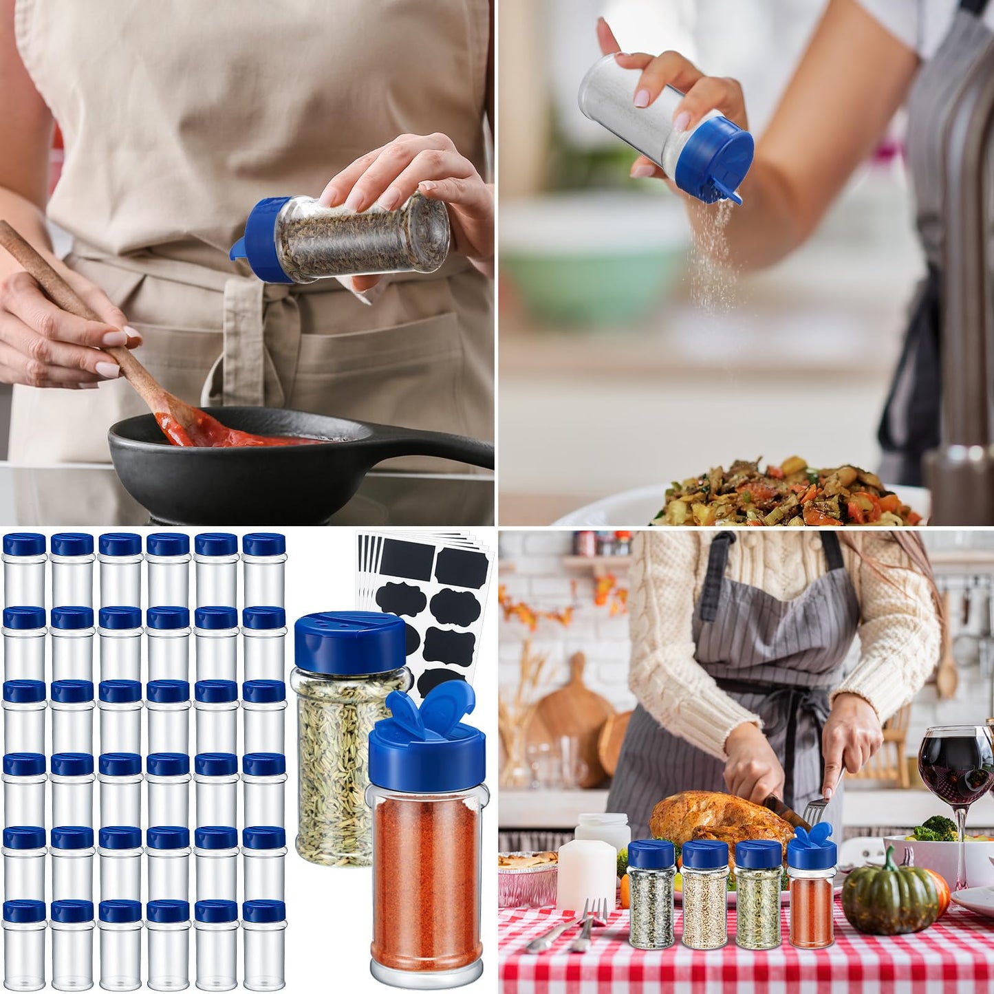 Eccliy 36 Pack 3 oz Clear Plastic Spice Jars with Label and Shaker Lids Empty Spice Bottles Seasoning Containers Seasoning Jars Shaker Condiment Pots for Pepper Herbs Powders(Blue)