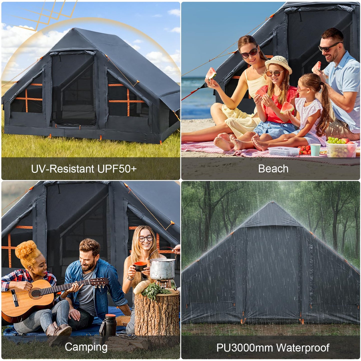 Inflatable Tents for Camping, 4-6 Person Easy Blow Up Tent with Hand Pump,4 Seasons Waterproof Air Inflatable Camping Tent House for Family Weekend Camping,Grey