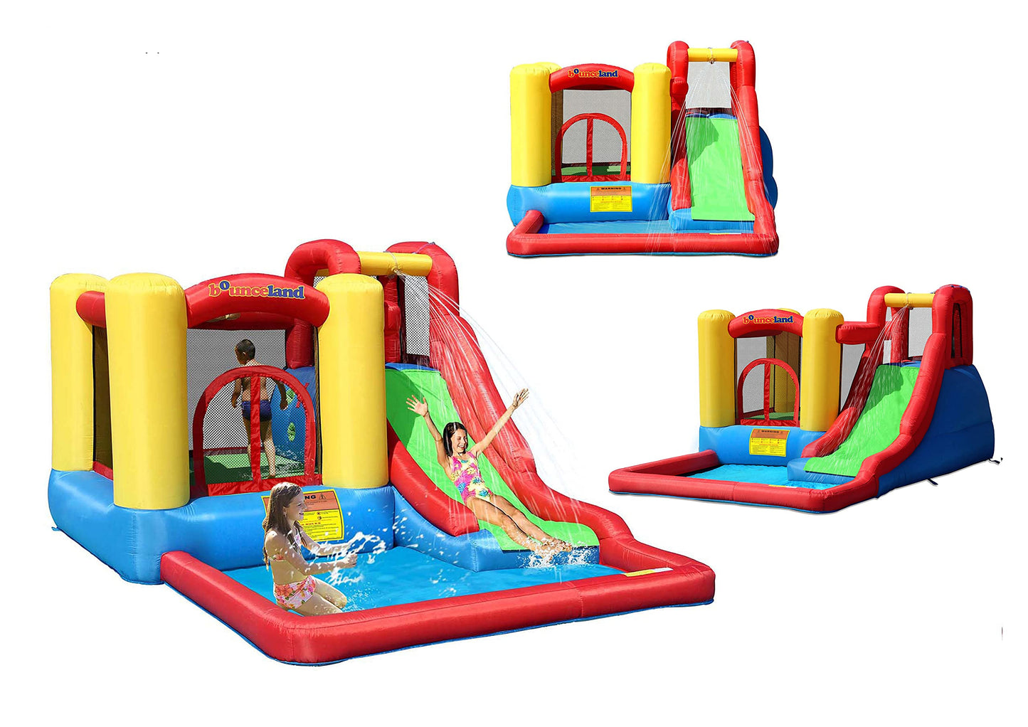 Bounceland Jump and Splash Adventure Bounce House or Water Slide All in one, Large Pool, Fun Bouncing Area with Basketball Hoop, Long Slide with Climbing Wall, UL Certified Blower Included