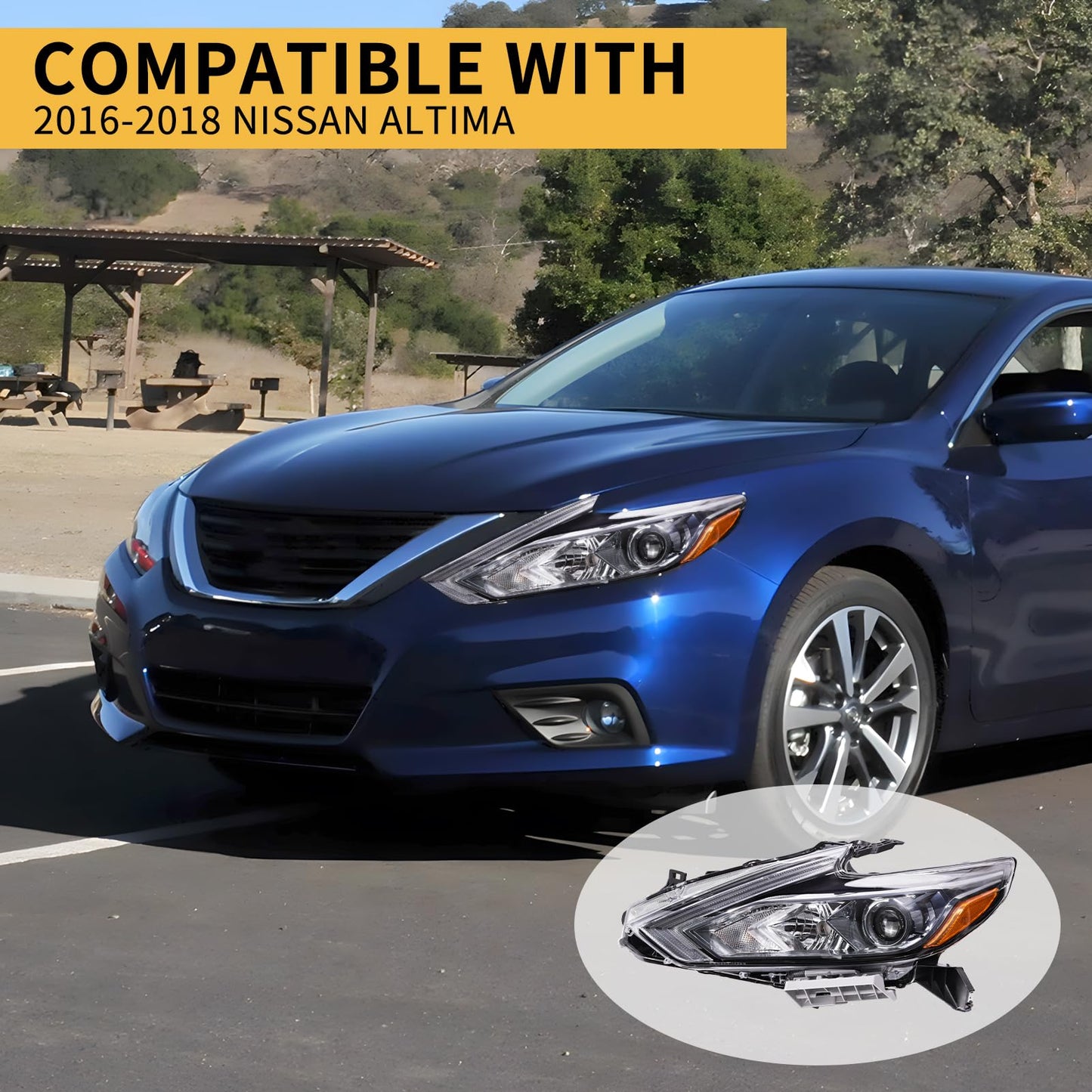ShotFiled Halogen Headlights Compatible with 2016 2017 2018 Nissan Altima Headlamp w/o LED DRL Black Housing Headlight(Left Driver Side