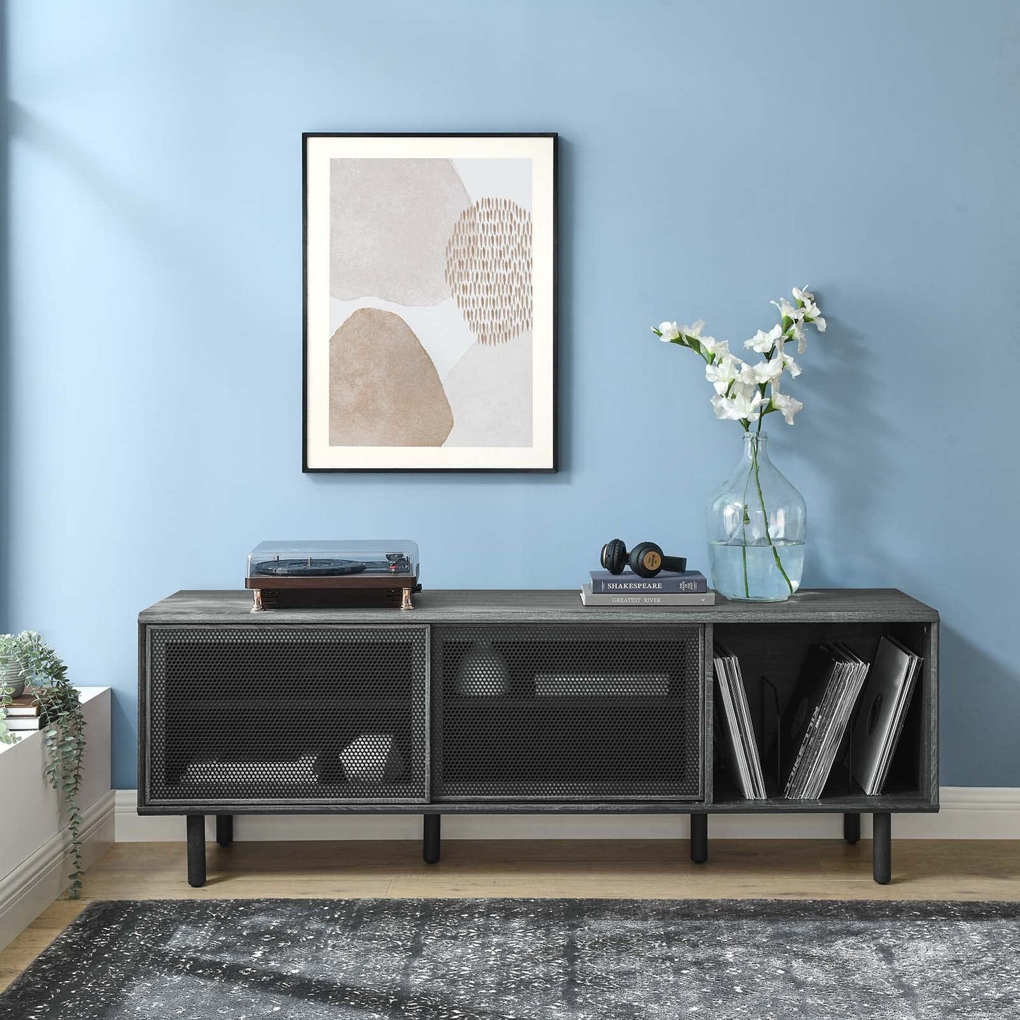 Modway Kurtis TV and Vinyl Record Stand, Charcoal