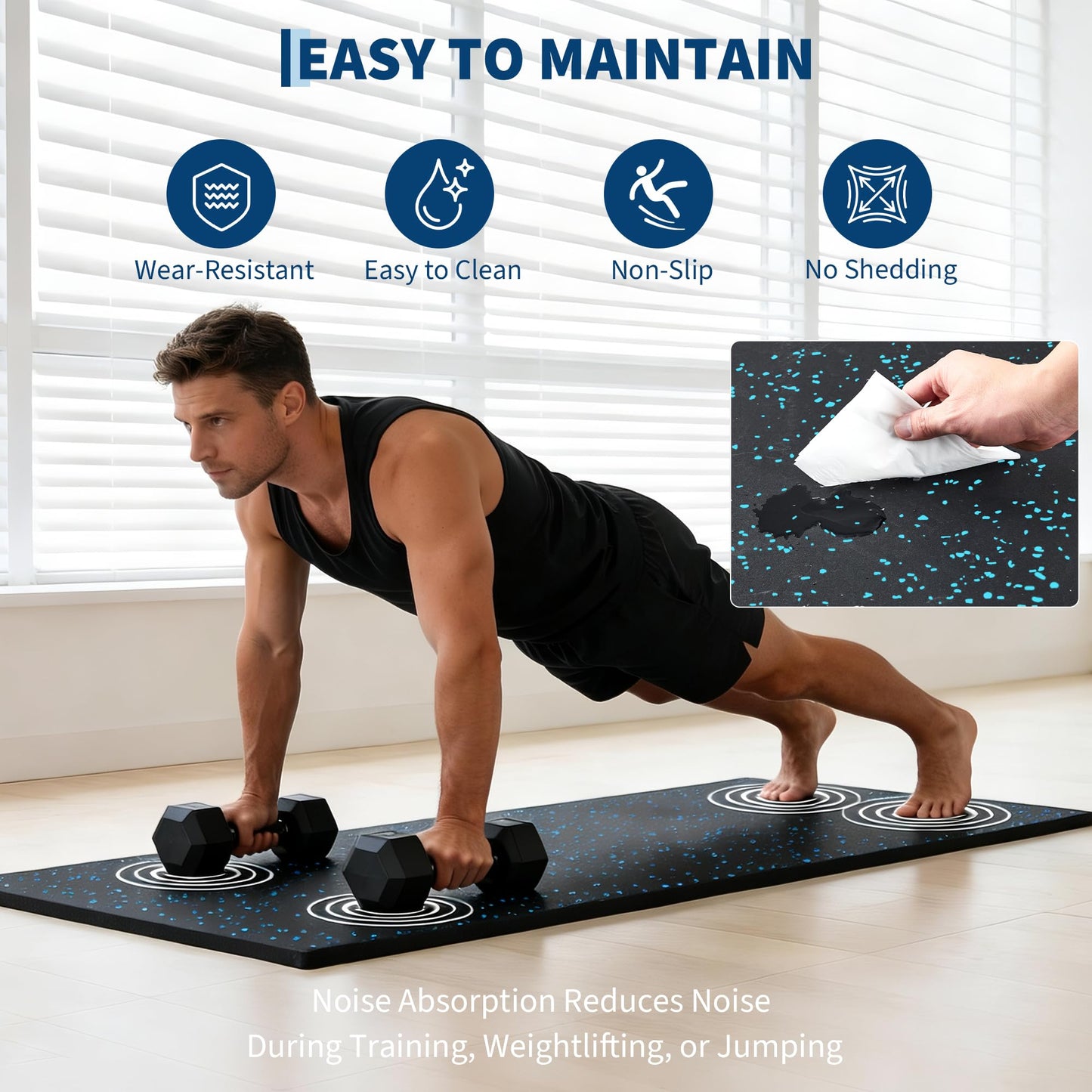 0.56" Thick 96 Sq ft Exercise Equipment Mats,24 Tiles Rubber Interlocking Puzzle Gym Flooring with High Density EVA Foam for Home Gym, Heavy Weight Workout, 24 x 24in Black/Blue