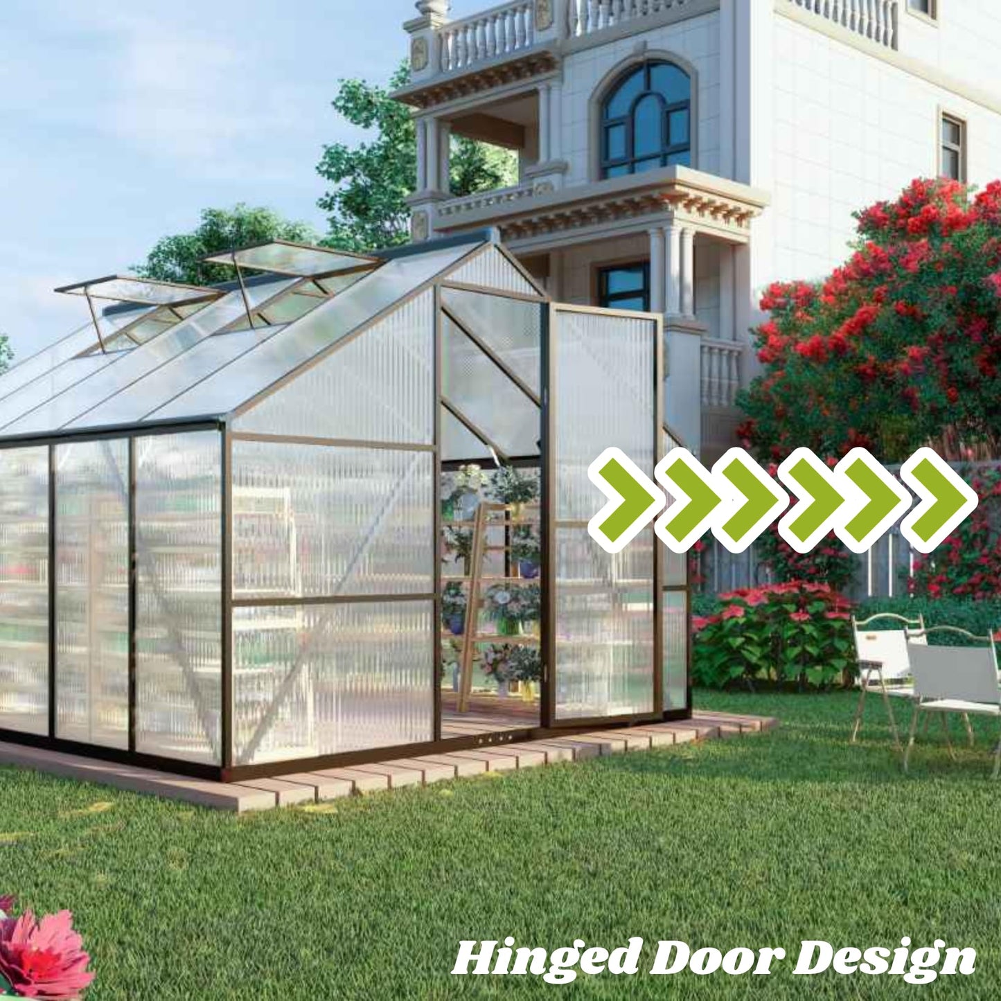 8X 10 FT Greenhouses for Outdoors, Polycarbonate Greenhouse with PC Panels, Greenhouses for Outdoors for Yard, Garden, Hobby, Dark Gray