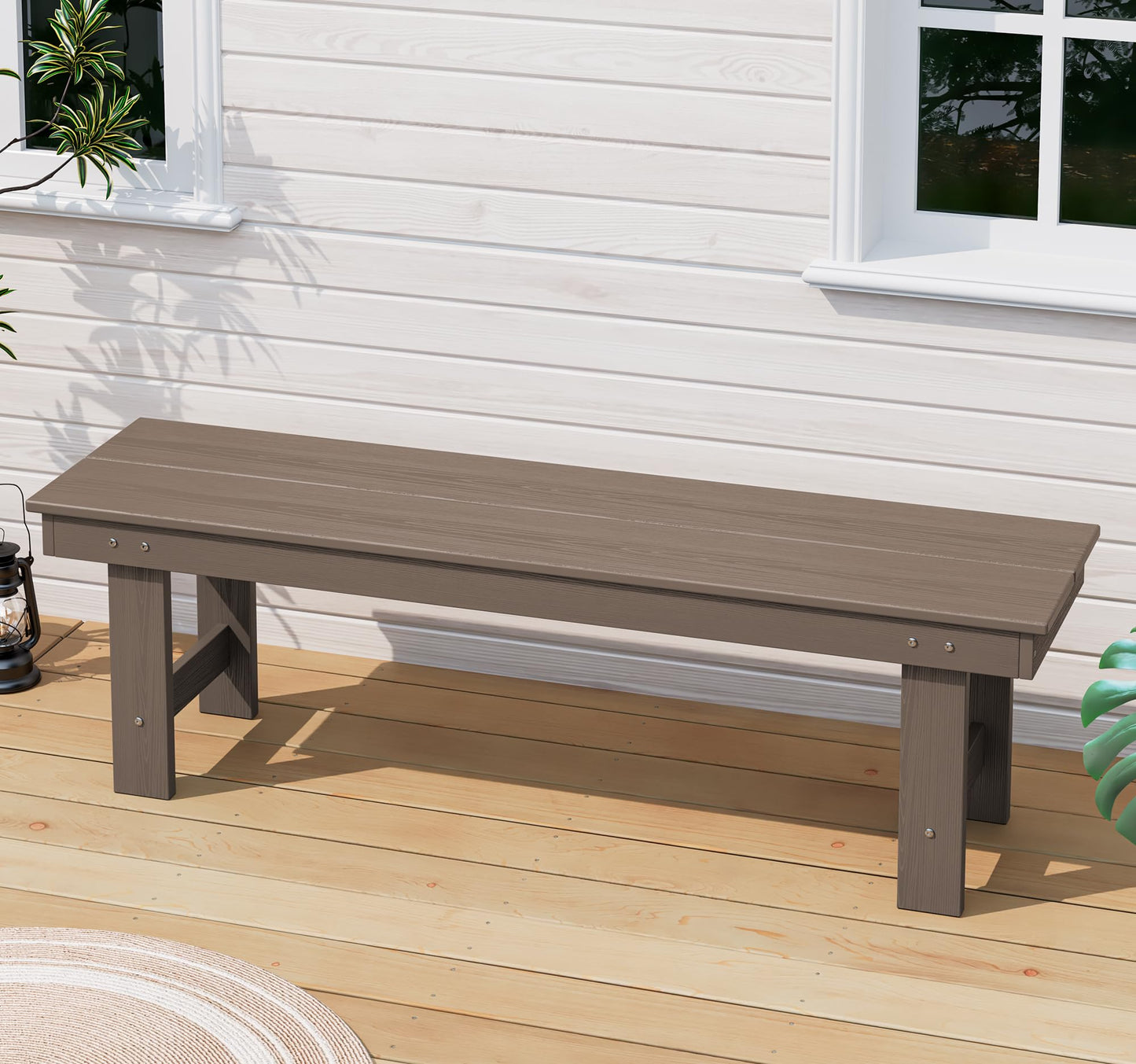SERWALL 2-Person Outdoor Bench Backless, HDPE Outdoor Benches Weatherproof, 660 Lbs Weight Capacity, Poly Lumber Patio Furniture for Garden, Porch and Park, Coffee, 2 Pack
