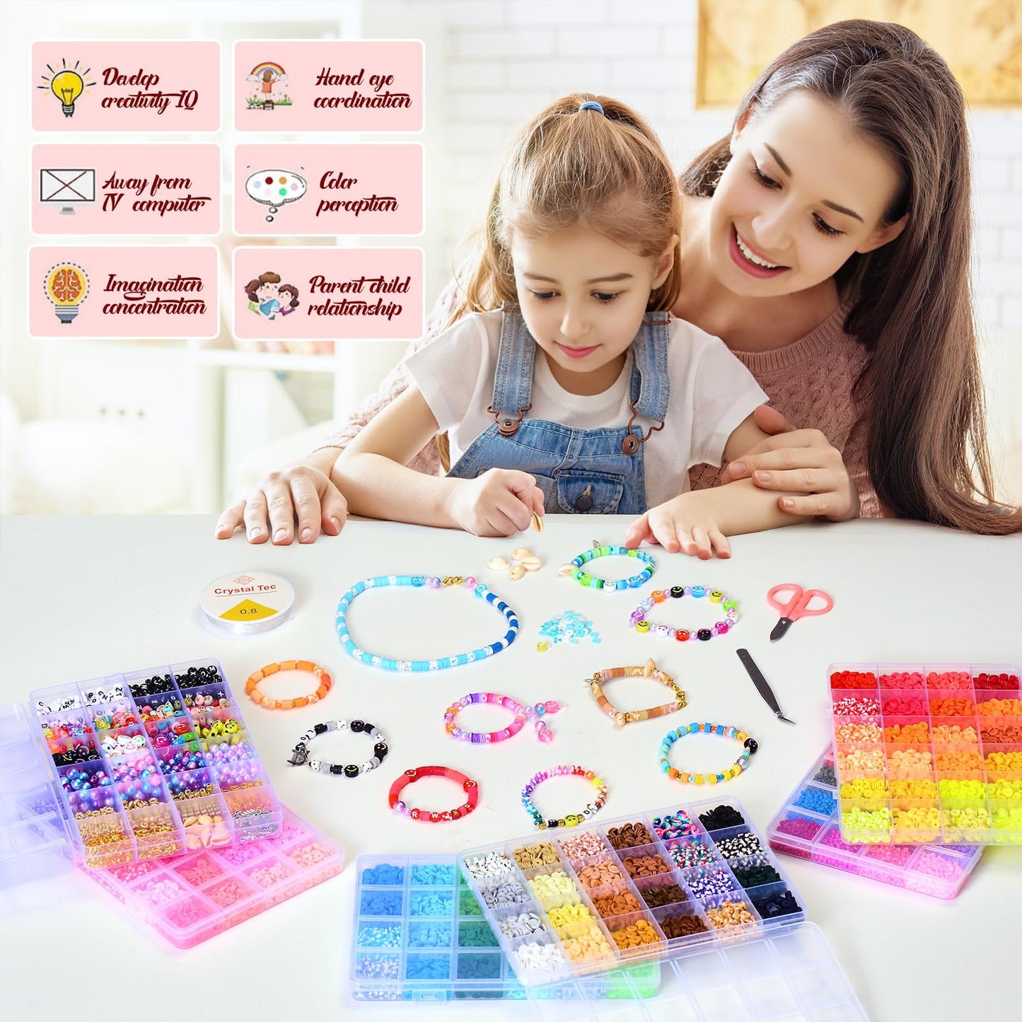 Ilootm Friendship Bracelet Kit, 16800pcs, 96 Colors Polymer Clay Beads & 24 Colors Glass Seed Beads, 400 Letters Beads,Bracelet Making Kit for DIY Jewelry Making&Friendship Bracelet Making