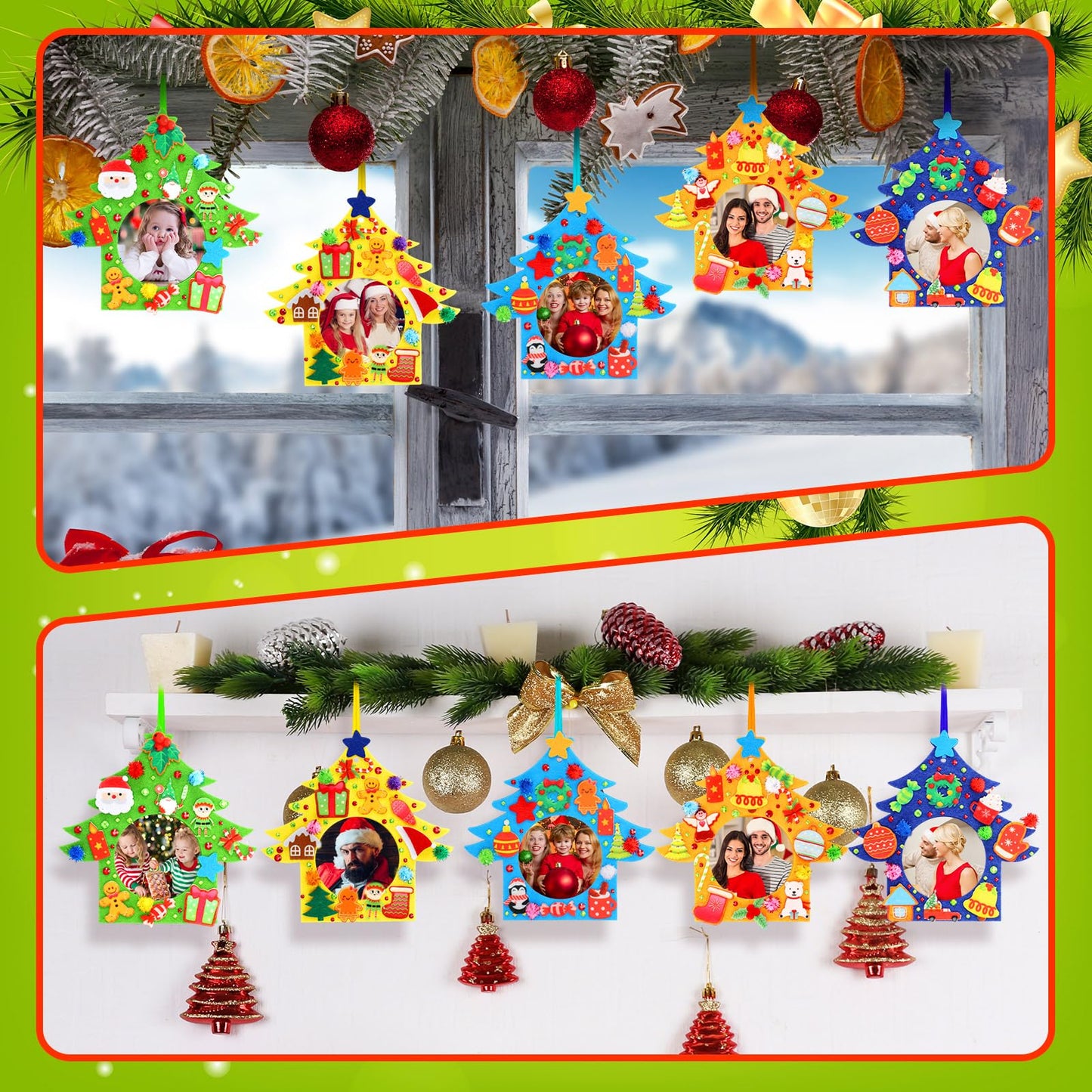 HunnmingRe 30 Sets Christmas DIY Picture Frames Craft Set Felt Picture Frame Ornaments DIY Christmas Tree Decor Felt Photo Frame Crafts Arts and Crafts for Xmas Party Supplies Home Decorations