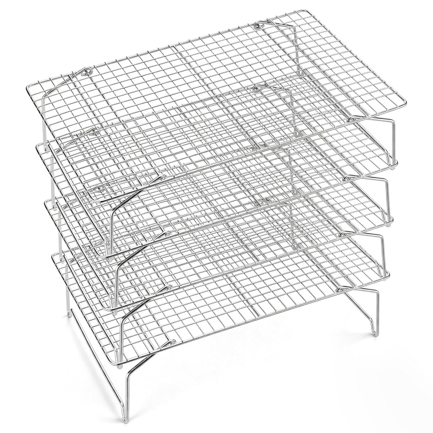 P&P CHEF Cooling & Baking Rack, 4-Tier Stainless Steel Stackable Grid Cooking Racks for Cooling Roasting Grilling, Collapsible & Heavy Duty, Oven & Dishwasher Safe, 15" x 10"