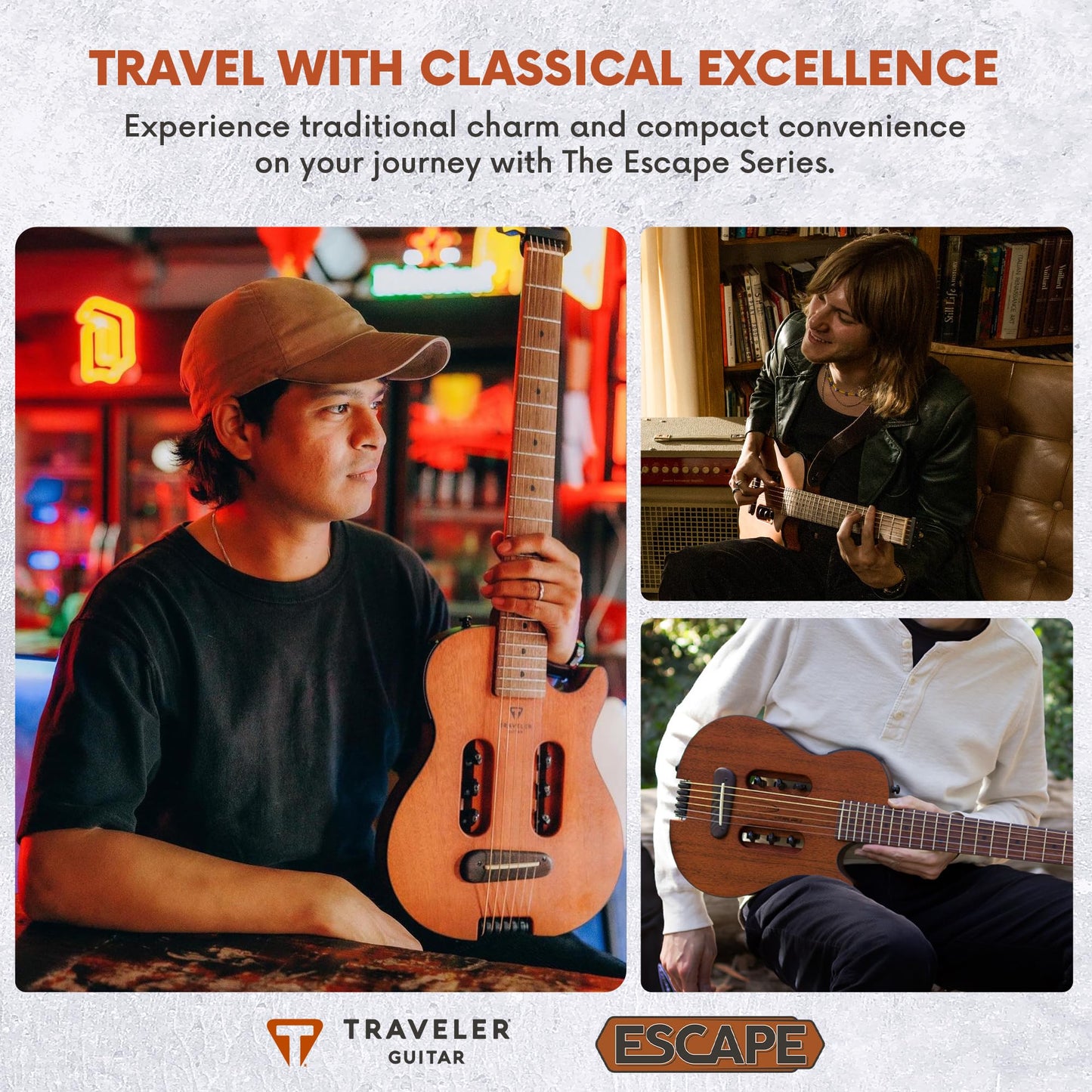 Traveler Guitar Escape Mark III Mahogany Acoustic Guitar | Portable Acoustic with Built-in Headphone Amp | Full 25.5" Scale Headless Guitar | Custom Gig Bag Included