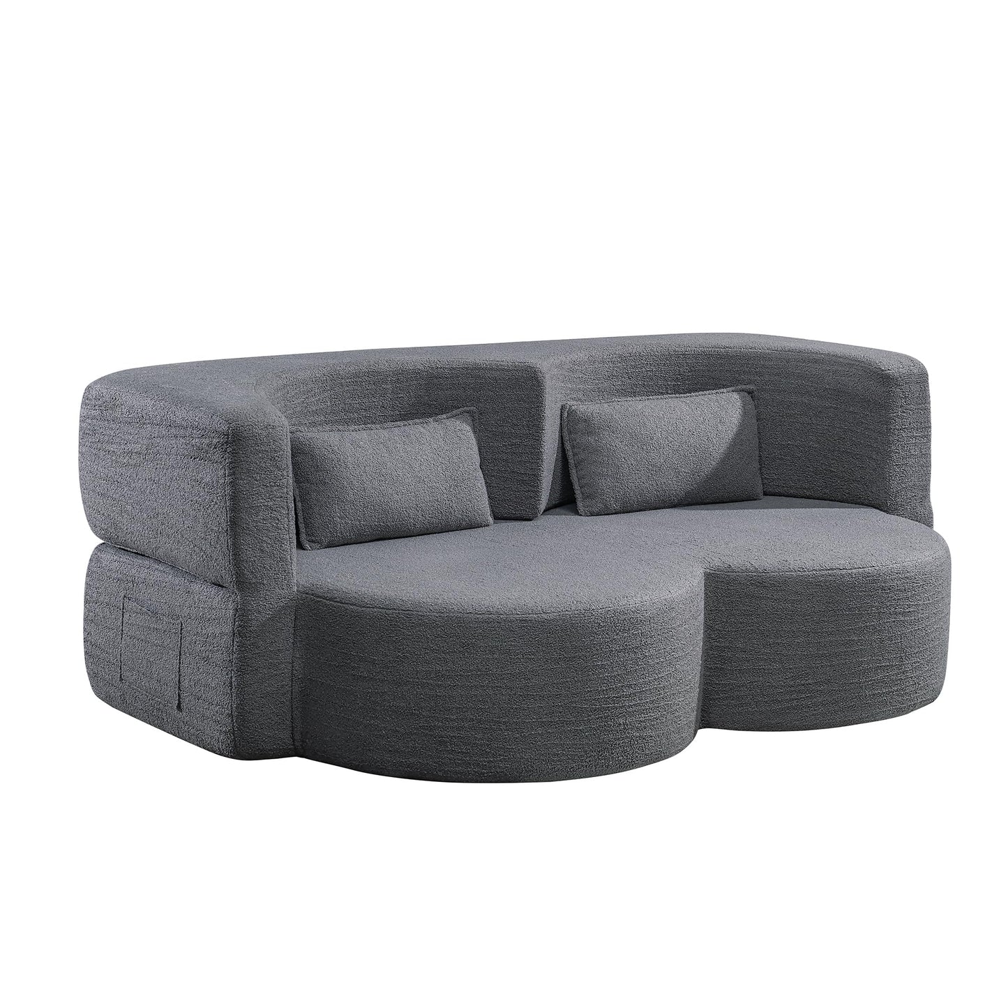 KEIKI 79" Convertible Floor Sofa Bed, Fold Teddy Sleeper Cloud Couch with Storage & Deep Seat, Comfy Upholstery Curved Boneless Futon Couches, 2-in-1 Sofas for Living Room Bedroom, No Assembly, Grey