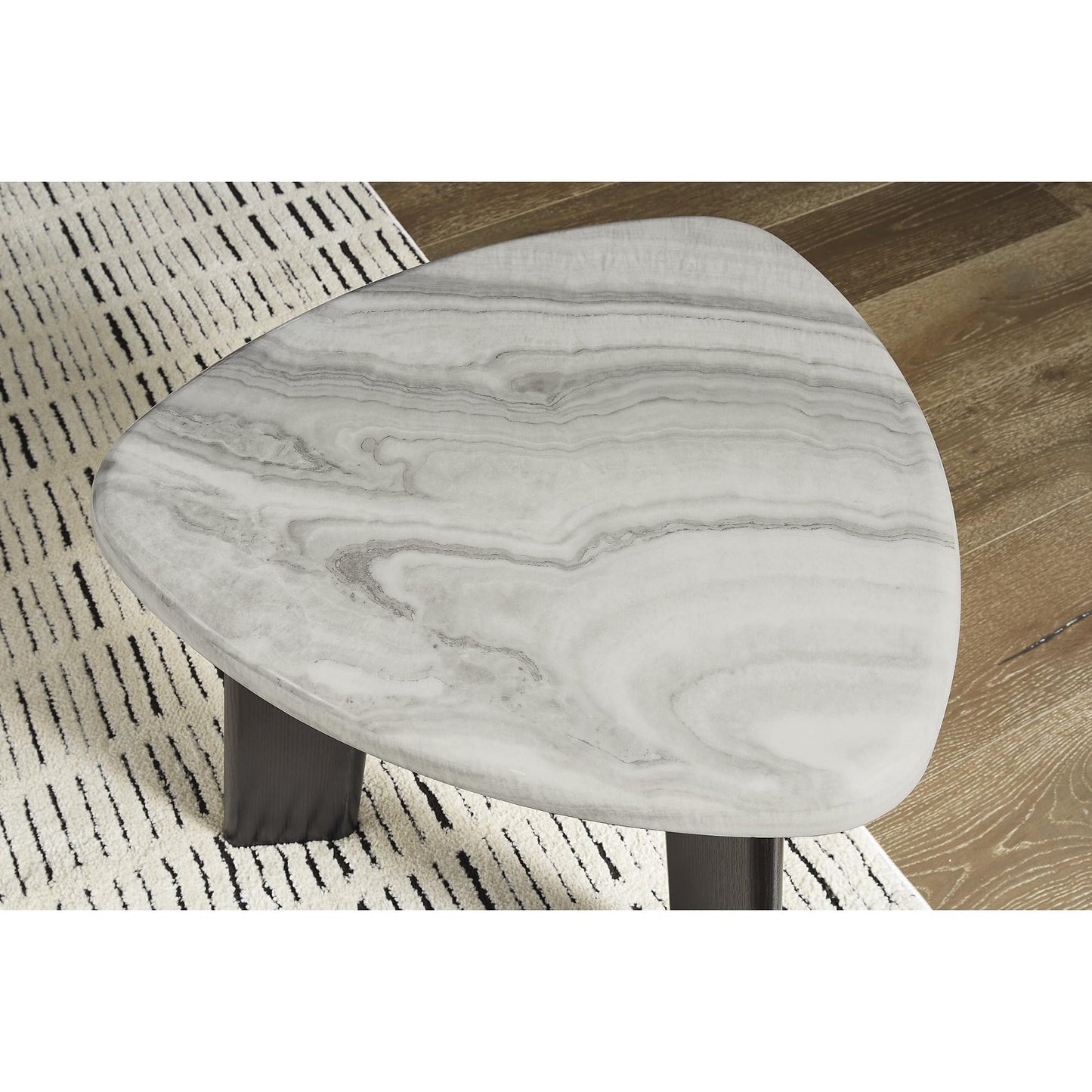 Signature Design by Ashley Lilyberg Contemporary Table with Faux Marble Top, Set of 3, Light Gray & Black