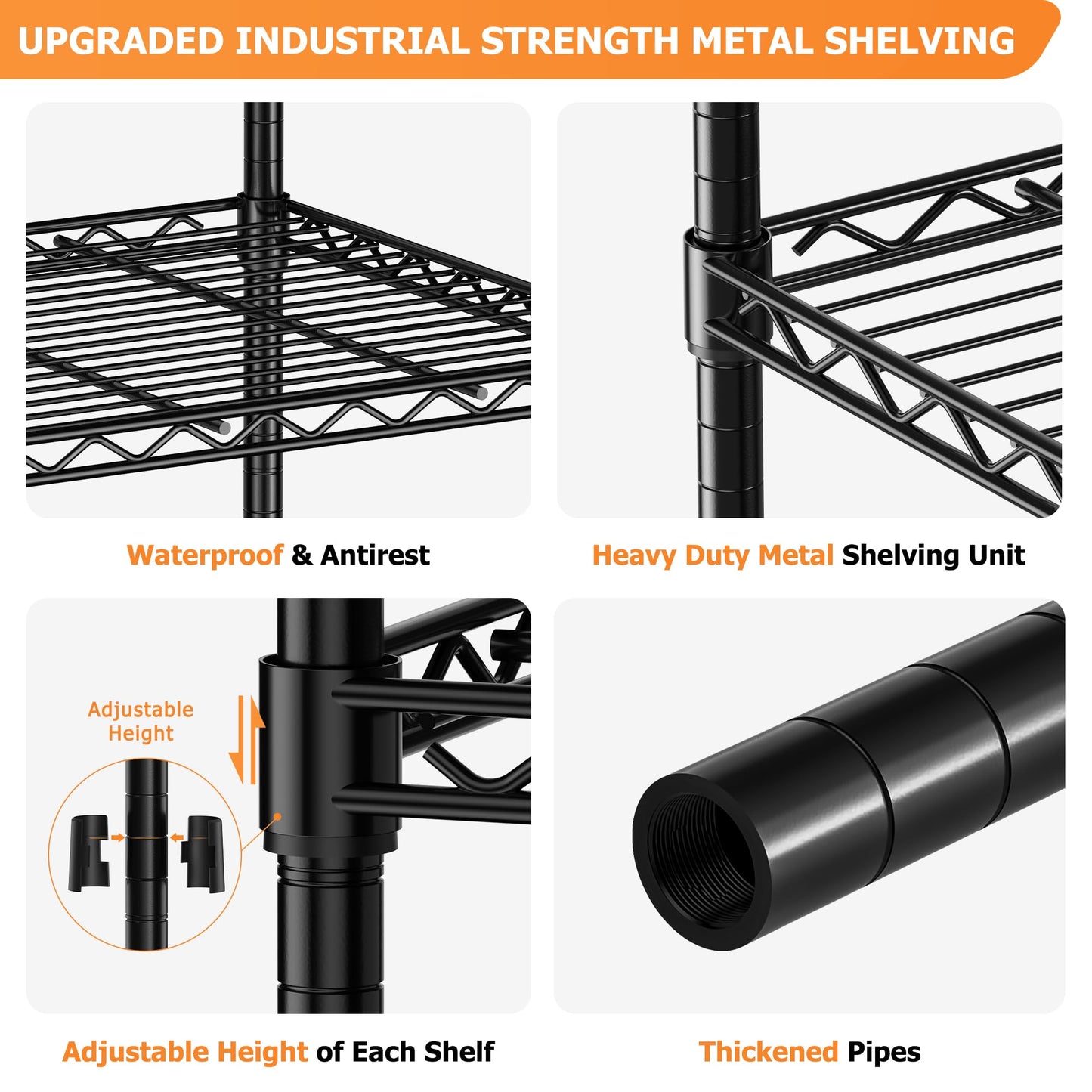 Storage Shelves Heavy Duty, 2 PCS 48" L x 20" W x 72" H Garage Wire Shelving Unit Loads 2000LBS, 5-Tier Adjustable Metal Industrial Utility Shelf Rack for Kitchen, Laundry Room, Warehouse, Basement