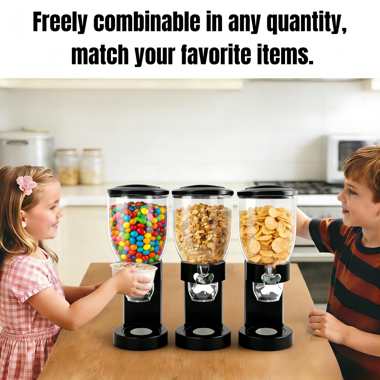 FindXeink Cereal Dispenser, Single Compartment Dry Food Storage Container, Airtight Grain Dispenser for Oatmeal, Snacks, Candy, Nuts, Pet Food, Countertop Dispenser with Rotating Portion Control