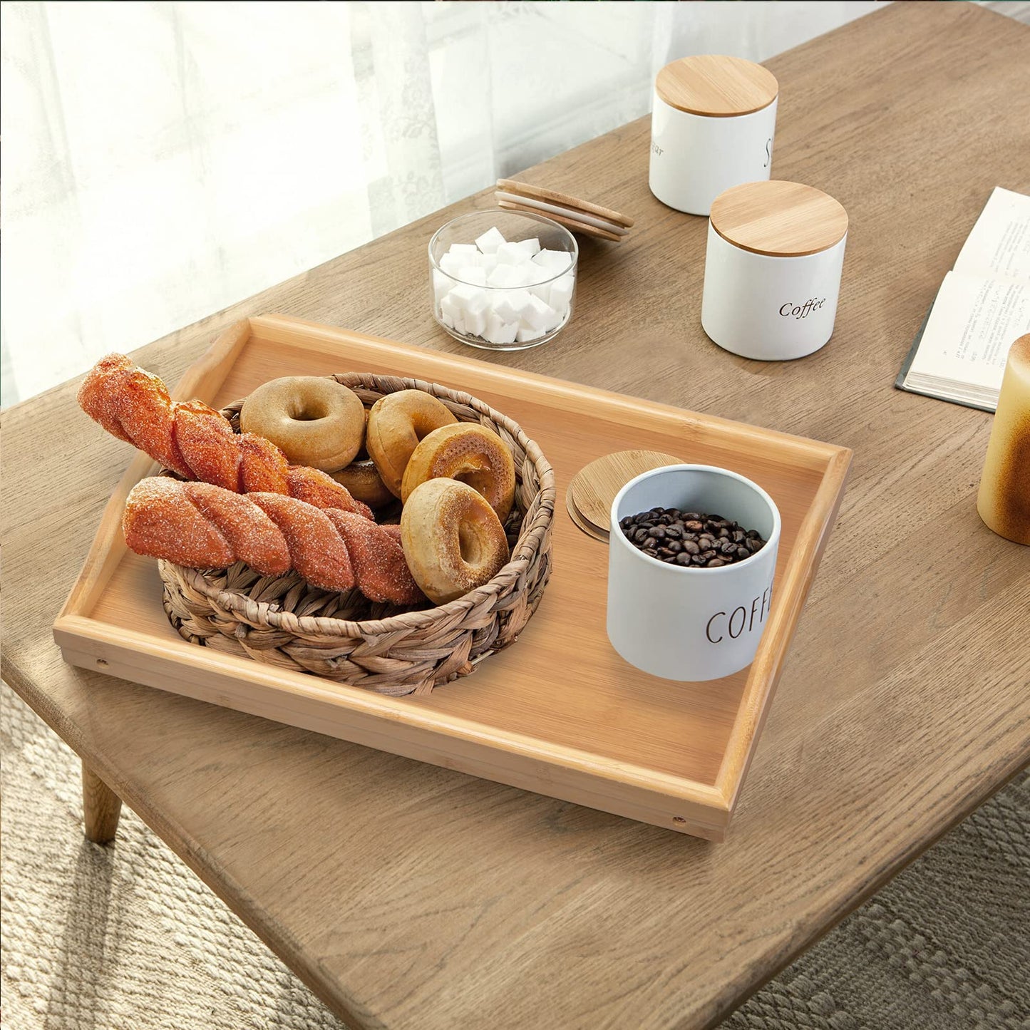 Bed Tray Table Folding Legs with Handles Breakfast Tray for Sofa Eating,Drawing,Platters Bamboo Serving Lap Desk Snack Tray