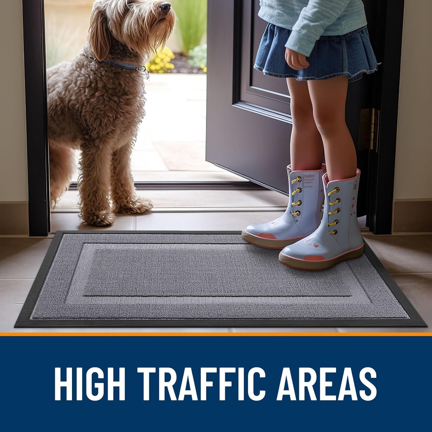 OLANLY Waterproof Front Door Mat | All-Season Indoor Outdoor Doormat, Easy Clean, 33x21, Classic Gray