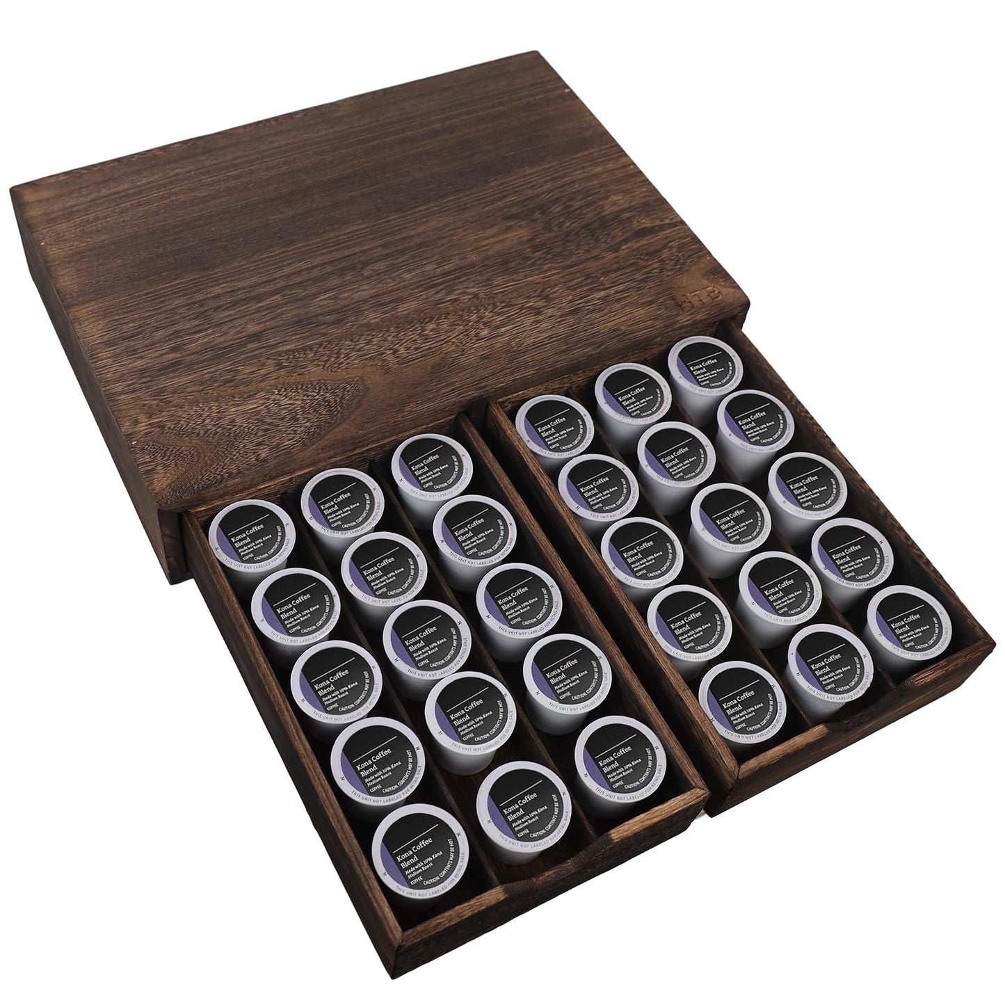 HTB K Cup Holder Compatible with K Cups,Coffee Pod Holder Holds Up 30 Cups,K Cup Organizer Storage Drawer (Wood-b)