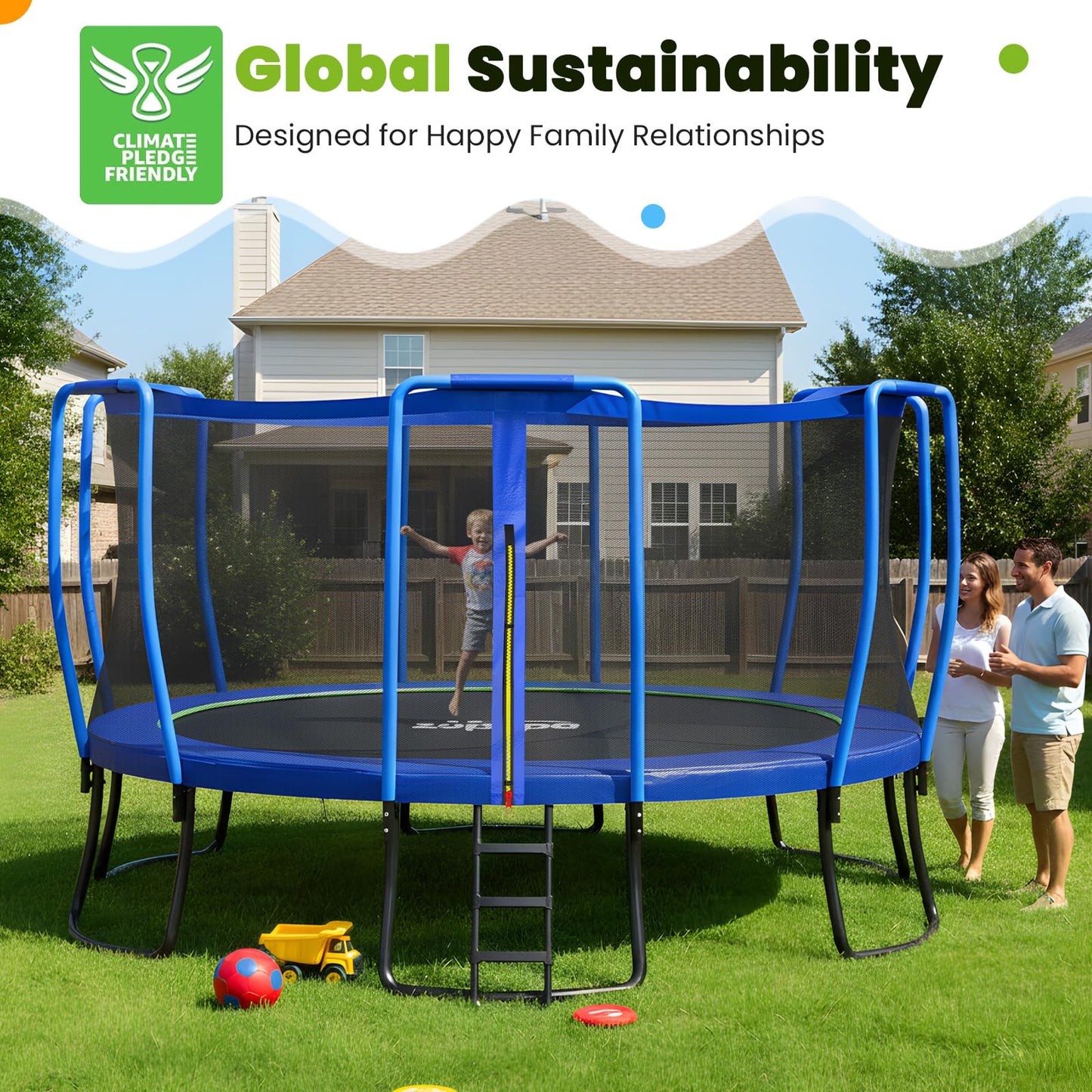 Zupapa 1800LBS Capacity No-Gap Design 16 15 14 12 10FT Trampoline with Safety Enclosure Net and Non-Slip Ladder 10-Year Quality Assurance Perfect for Kids Family Outdoor Backyard Fun