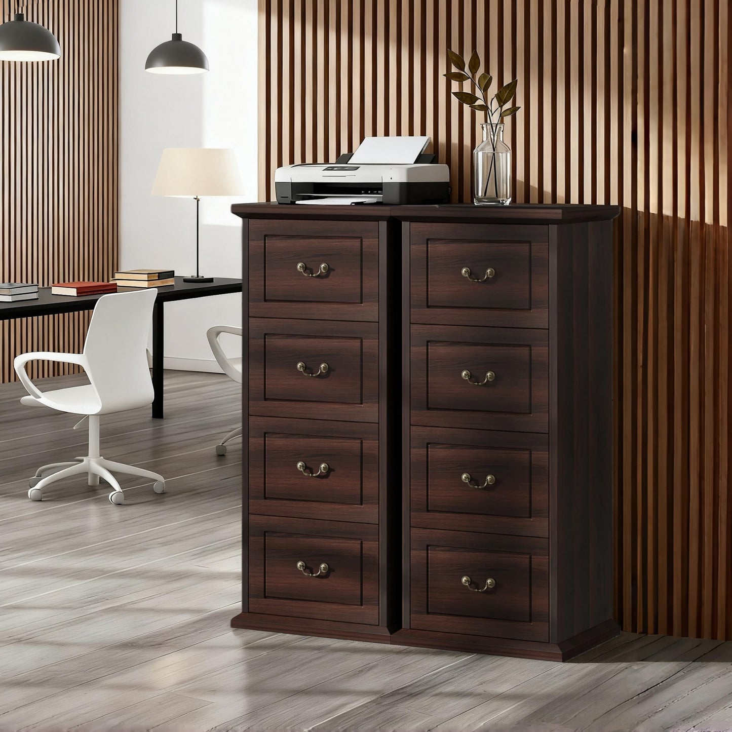Tribesigns 4-Drawer File Cabinet, Vertical Wood Filing Cabinet for A4/Letter/Legal Size, Tall File Storage Printer Stand with Hanging Rails for Home Office, Classic Dark Walnut Finish