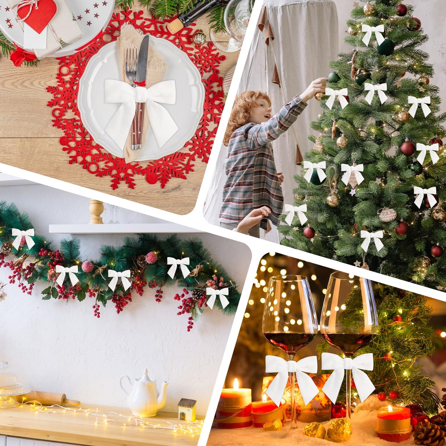 30 Counts 3.15Inch Velvet Bows with Adhesive Dots, Self-Adhesive Christmas Bows for Gift Wrapping Boxes, Wedding Decor, Christmas Tree Ornaments (White)