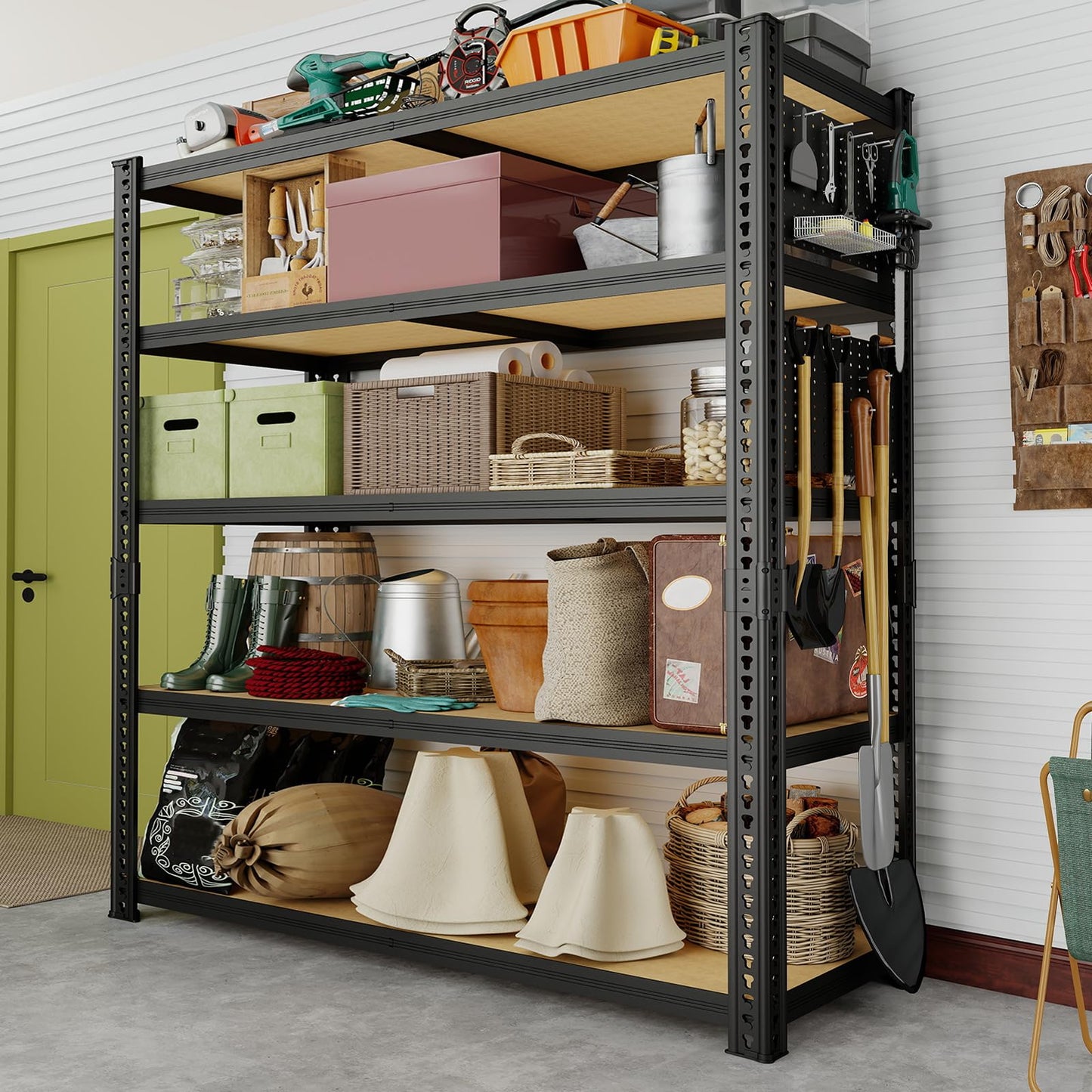 ZEUKMXOO 40''W Garage Storage Shelves, Storage Racks Shelving Units, Storage Shelves Heavy Duty, Adjustable Metal Shelves with 2 Pegboards for Basement, Warehouse, Pantry, Closet, Kitchen, 2200 LBS