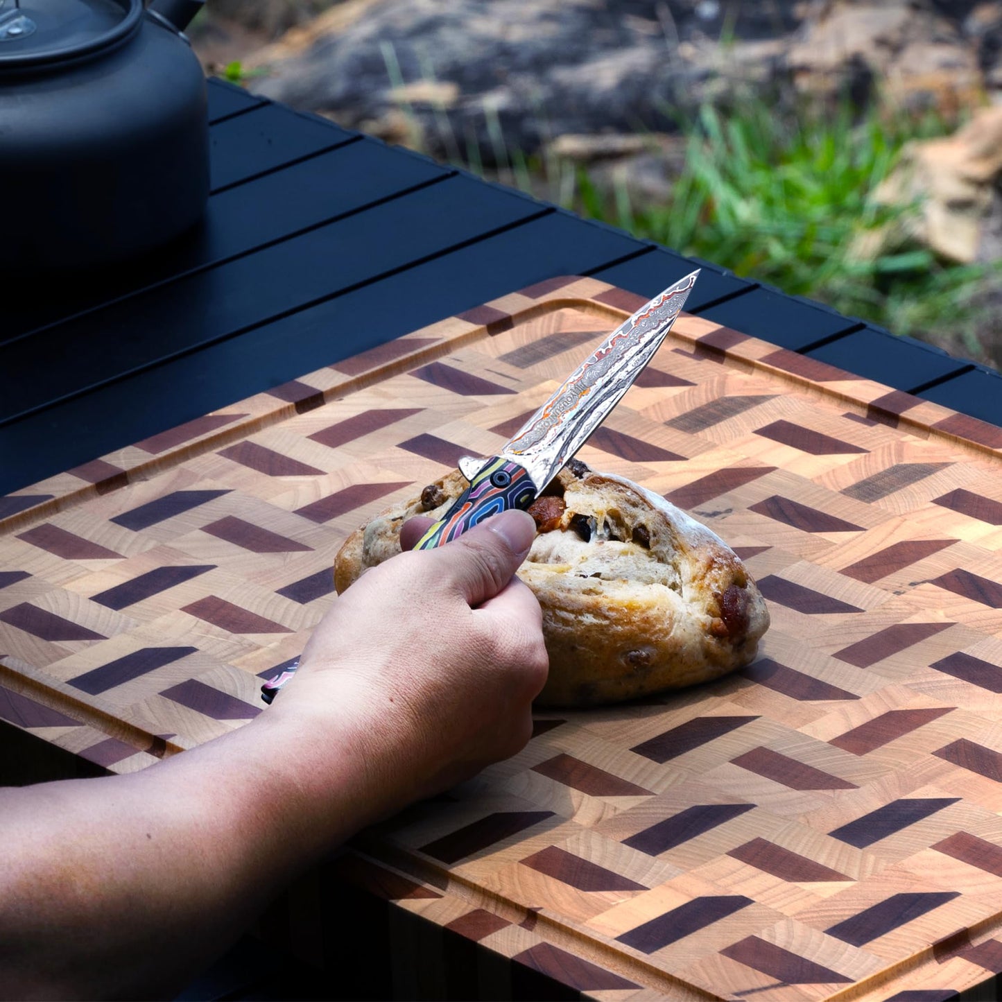 YOUSUNLONG 3D Zigzag Pattern End Grain Cutting Board - Walnut & Maple Reversible Butcher Block 20"L x 16"W x 1.5"Th with Juice Groove - Serving Block Tray for Brisket,Meat,Cheese,Charcuterie