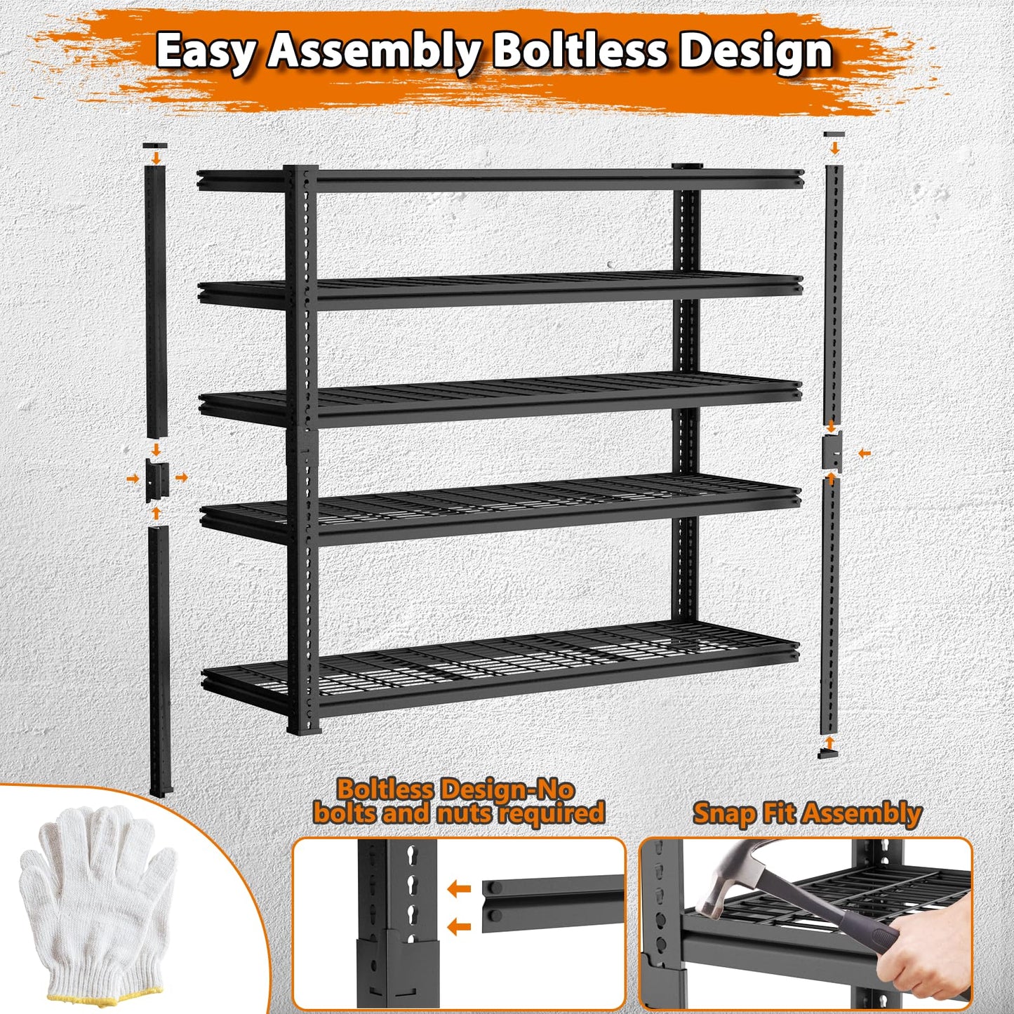 Storage Shelves Heavy Duty, 2 PCS 60" L x 24" W x 78" H Garage Wire Shelving Unit Loads 3300LBS, 5-tier Adjustable Metal Industrial Utility Shelf Rack for Kitchen, Laundry Room, Warehouse, Basement
