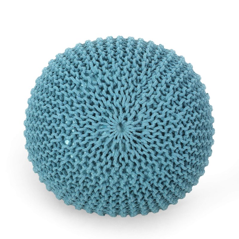 Nahunta Knitted Round Pouf - Cotton - Aqua